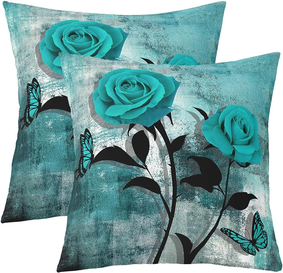 Romantic Red Rose Pillow Covers for Kids Boys Girls,Teal Grey Accent Pillow Cases 22x22 pack of 2,Retro Watercolor Ombre Throw Pillow Covers Home Office Decor,Contemporary Oil Painting Cushion Cases