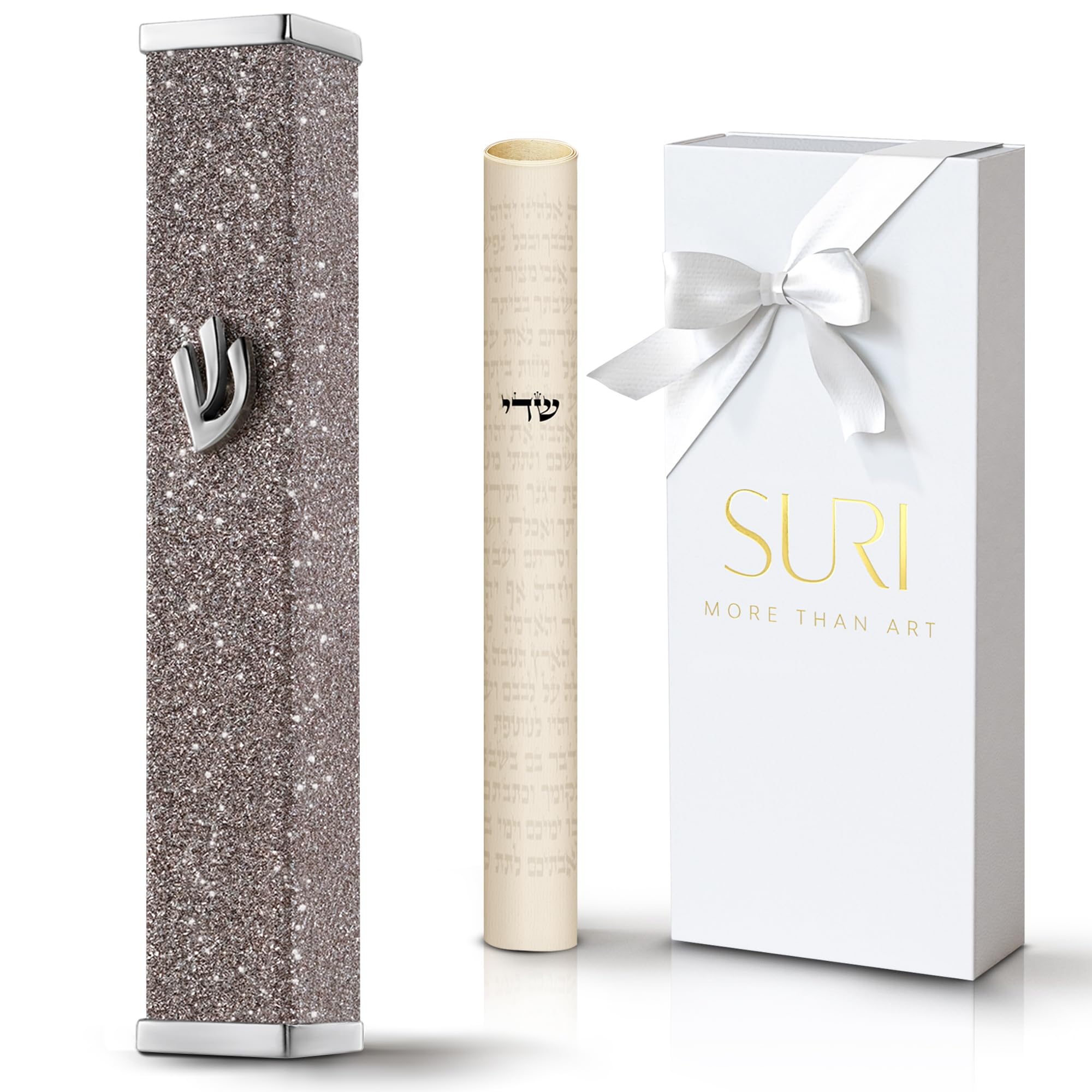 SURI Mezuzah for Door with Non Kosher Scroll | Nirosta Self-Stick Case Kit | Modern Jewish Mezuzah with Adhesive for Easy Install | Available in 3.8" & 5.5" Sizes | Israel Judaica Gift