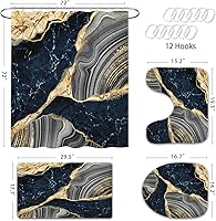 Vista 6 de Gibelle Juego de 4 cortinas de ducha de mármol con alfombras antideslizantes, cubierta para tapa de inodoro y tapete de baño, juego de decoración