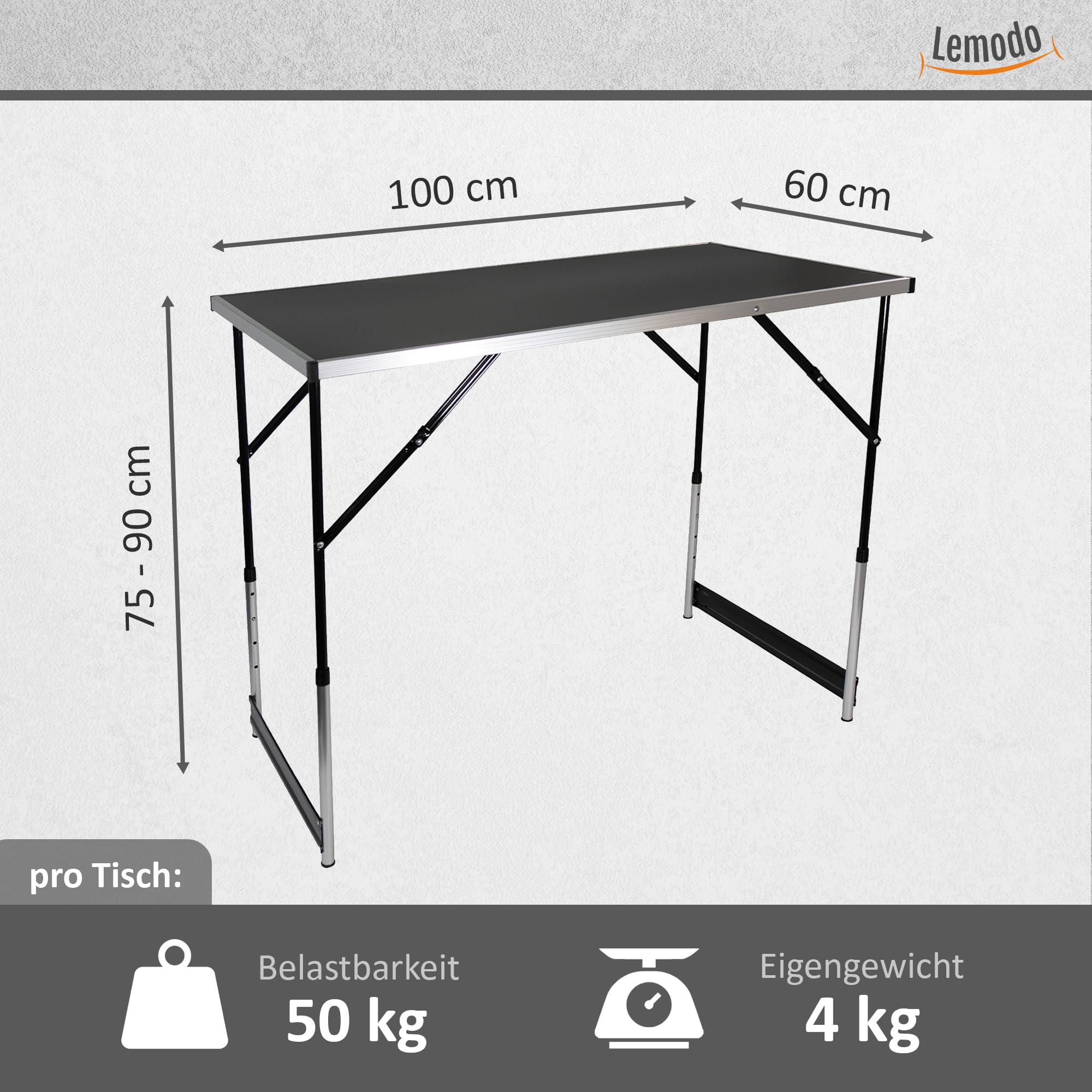 Lemodo Tapeziertisch 3-teilig klappbar – höhenverstellbarer Multifunktionstisch Aluminium mit verstärkter Tischplatte, Mehrzwecktisch als Malertisch & Flohmarkttisch, 3 m Arbeitsfläche, 50 kg je Tisch