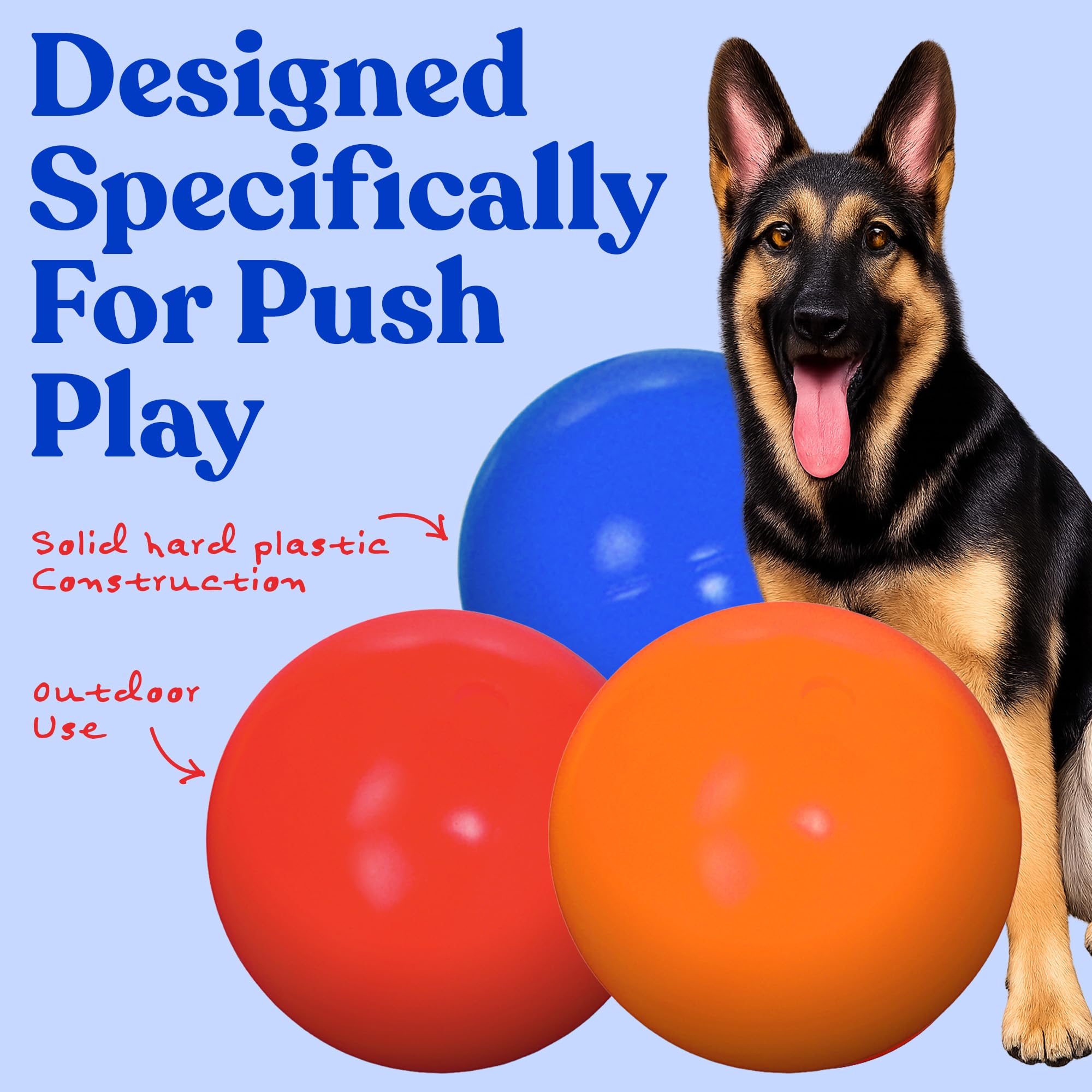 Doggie Dooley Pelota para perros prácticamente indestructible, juguete interactivo de plástico duro de 14 pulgadas para razas grandes de más de 75 libras, construido para pastoreo y juego de empuje