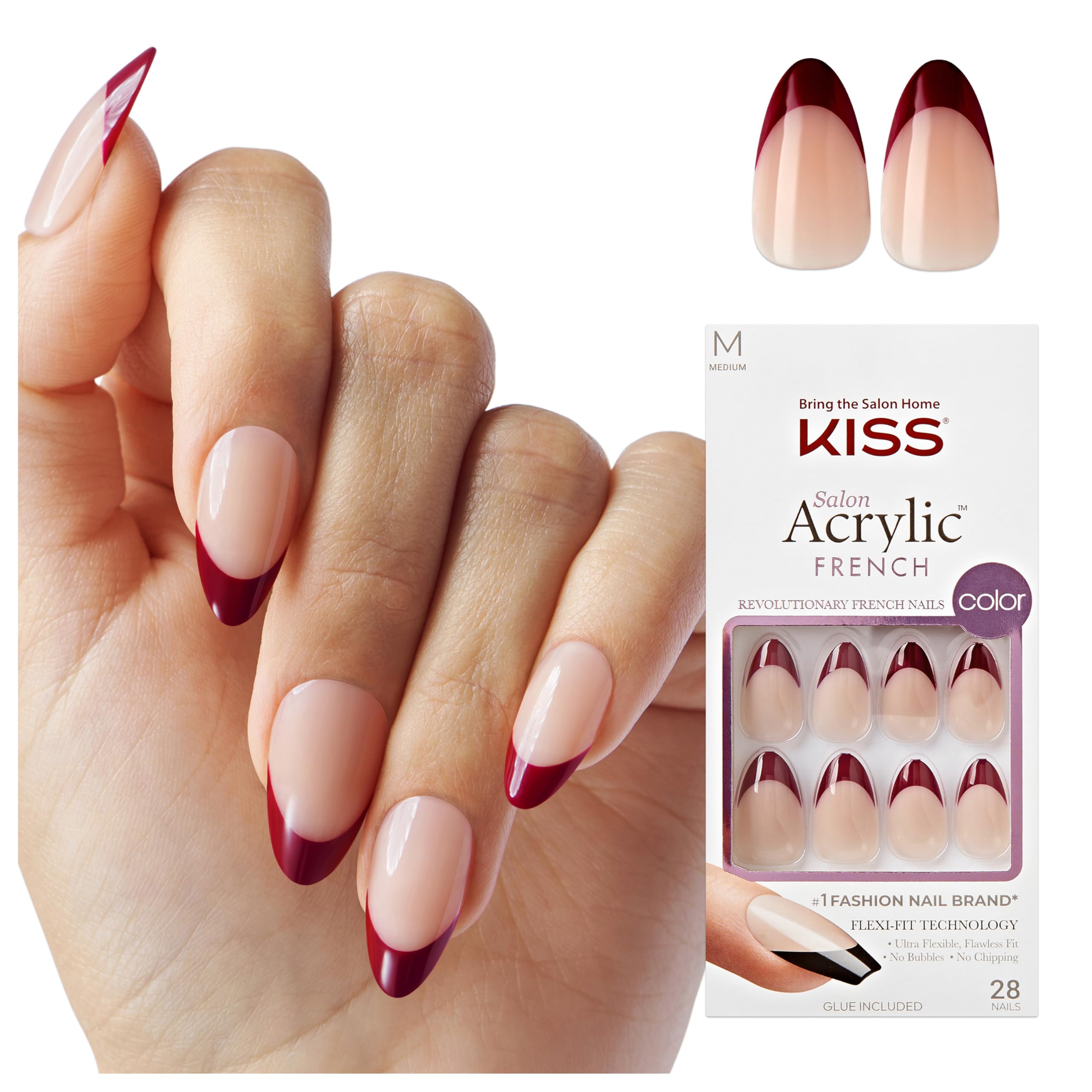 KISS Acrylic French Nude Nails Kit - Catchy - Kit completo con colla per unghie finte corte, coffin shape e french nude con punta viola. Manicure duratura fino a 7 giorni.