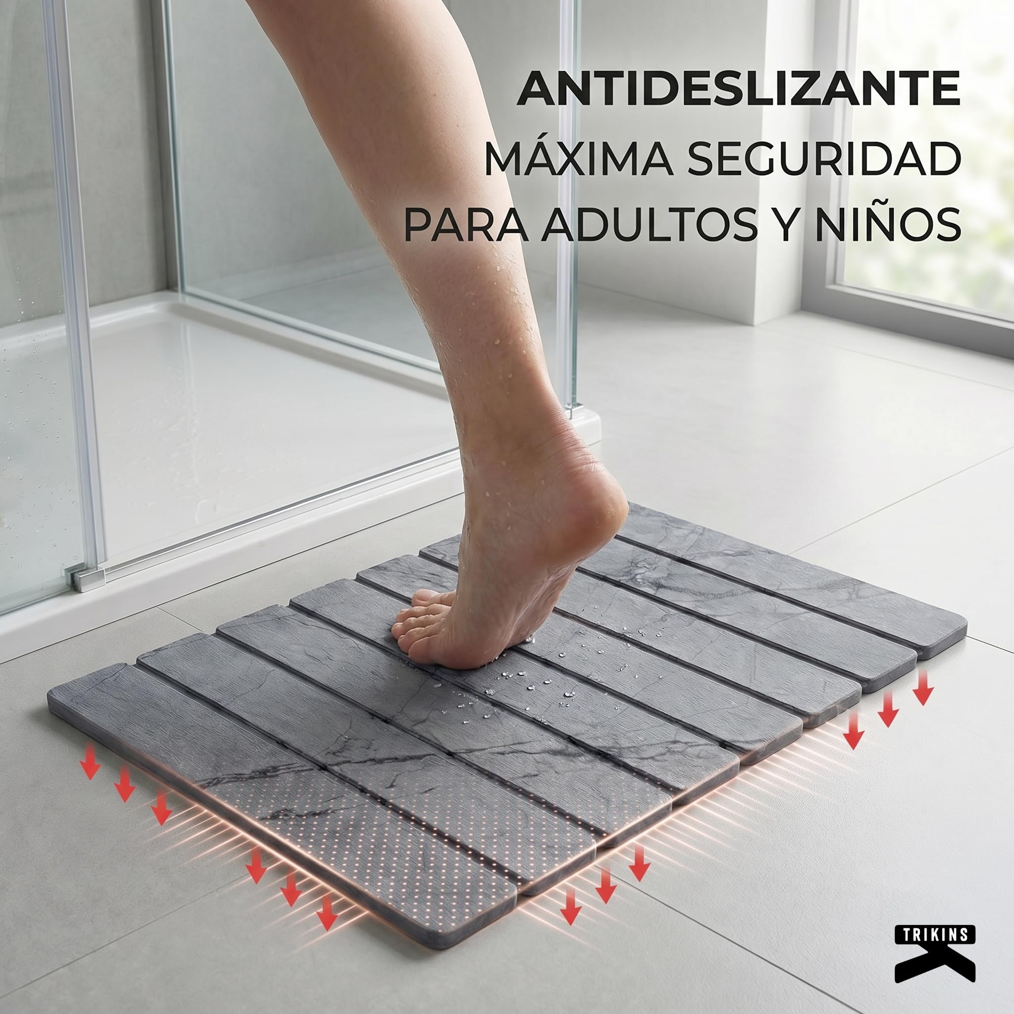 Alfombra Baño Diatomita 39x60 cm con Jabonera – Alfombrilla Baño Diatomita Super Absorbente - Secado Ultrarrápido – Antideslizante, Antibacteriana y Antimoho para Ducha, Baño y Cocina (Gris)