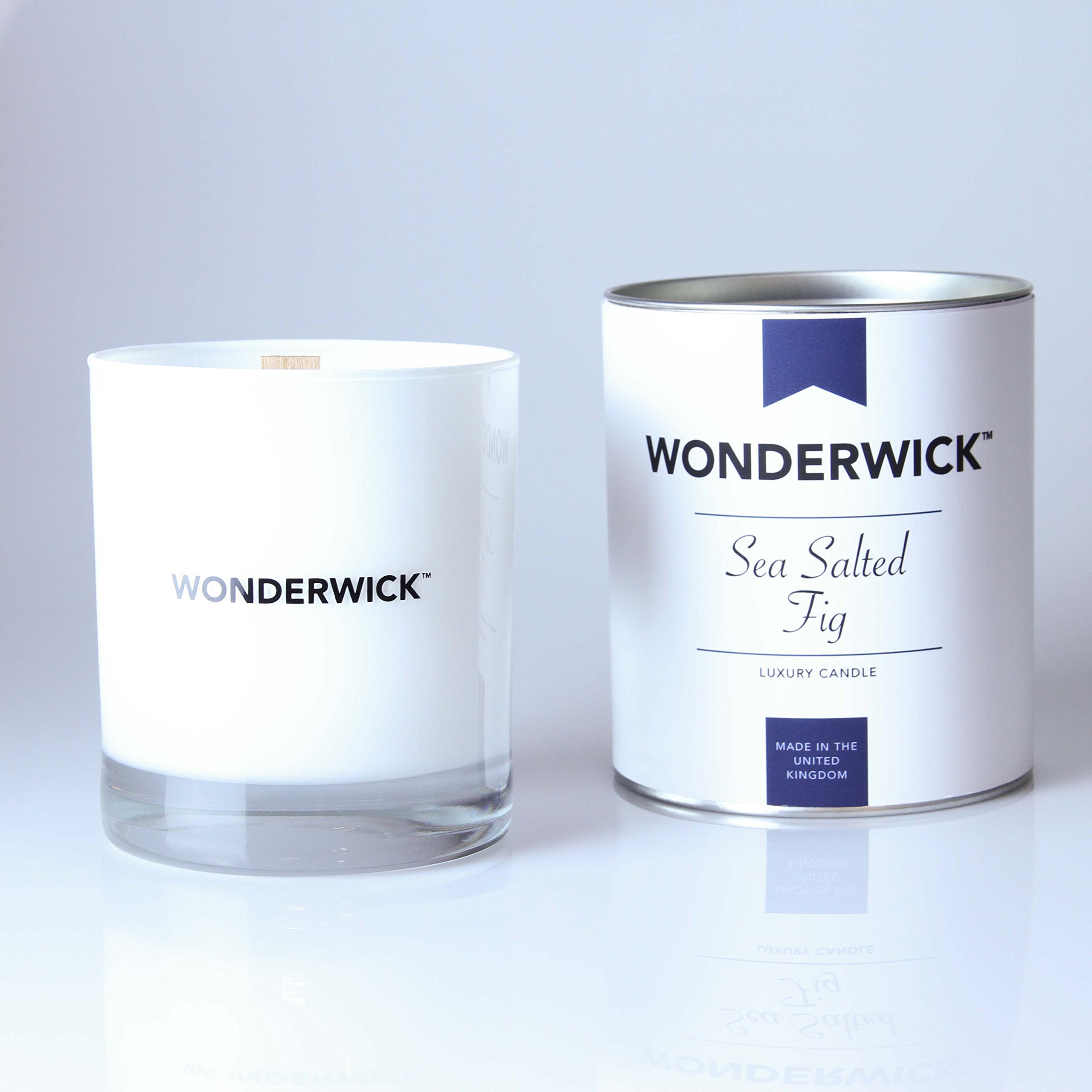 The Country Candle Company Wonderwick Blanc Collection Sea Salted Fig Candle in Glass with Metal Lid, Silver