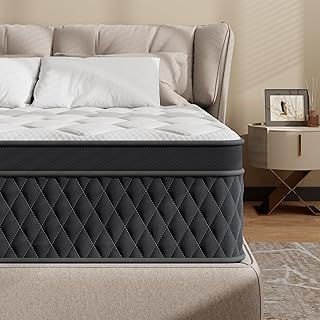 ELEMUSE Double Mattress 10.6 inch, Memory Foam Pocket Sprung Mattress 4FT6, Medium Firm Hybrid Mattress Double Bed, Zoned Coil Orthopedic with OEKO-TEX Certified(135x190x27cm)
