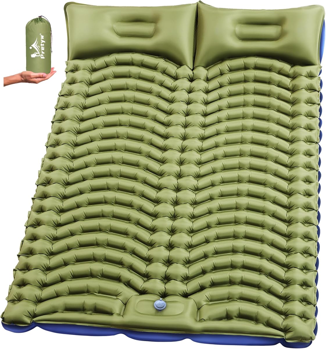 Double Camping Sleeping pad with Pillow & Built-in Foot Pump | Ultralight Camping Mattress,Compact Inflatable 2-Person Portable Mat for Backpacking, Hiking, Car Traveling, Beach, Tent