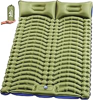 Pretyw Ultralight Double Sleeping Pad for 2: 4" Thick Camping Mattress with Pillow & Foot Pump - Compact for Backpacking, Hiking, Tent