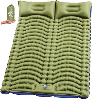 Pretyw Ultralight Double Sleeping Pad for 2: 4" Thick Camping Mattress with Pillow & Foot Pump - Compact for Backpacking, Hiking, Tent