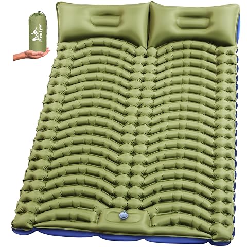 Double Sleeping Pad for Camping - Ultralight Camping Mattress with Pillow Built-in Foot Pump Compact Inflatable 2-Person Portable