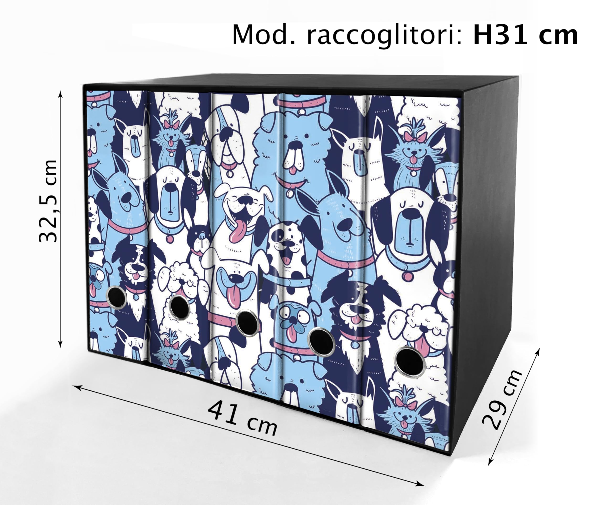 Set da 5 raccoglitori ad anelli - AMICI CANI (H31 cm con 4 anelli)