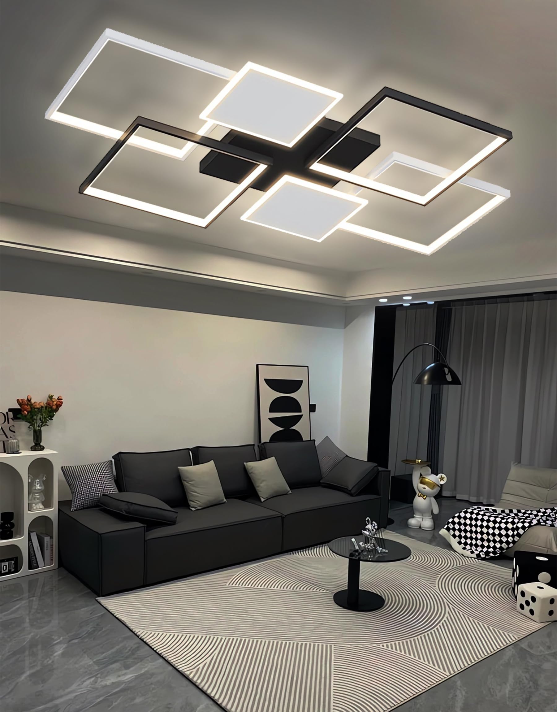 Illuminazione a Soffitto a Led Lampade a Soffitto Rettangolari Moderne Per Il Soggiorno Dimmerabile Con Telecomando Contro Plafoniera ad Incasso per Il Soggiorno Camera da Letto Parlour (110cm-Nero)