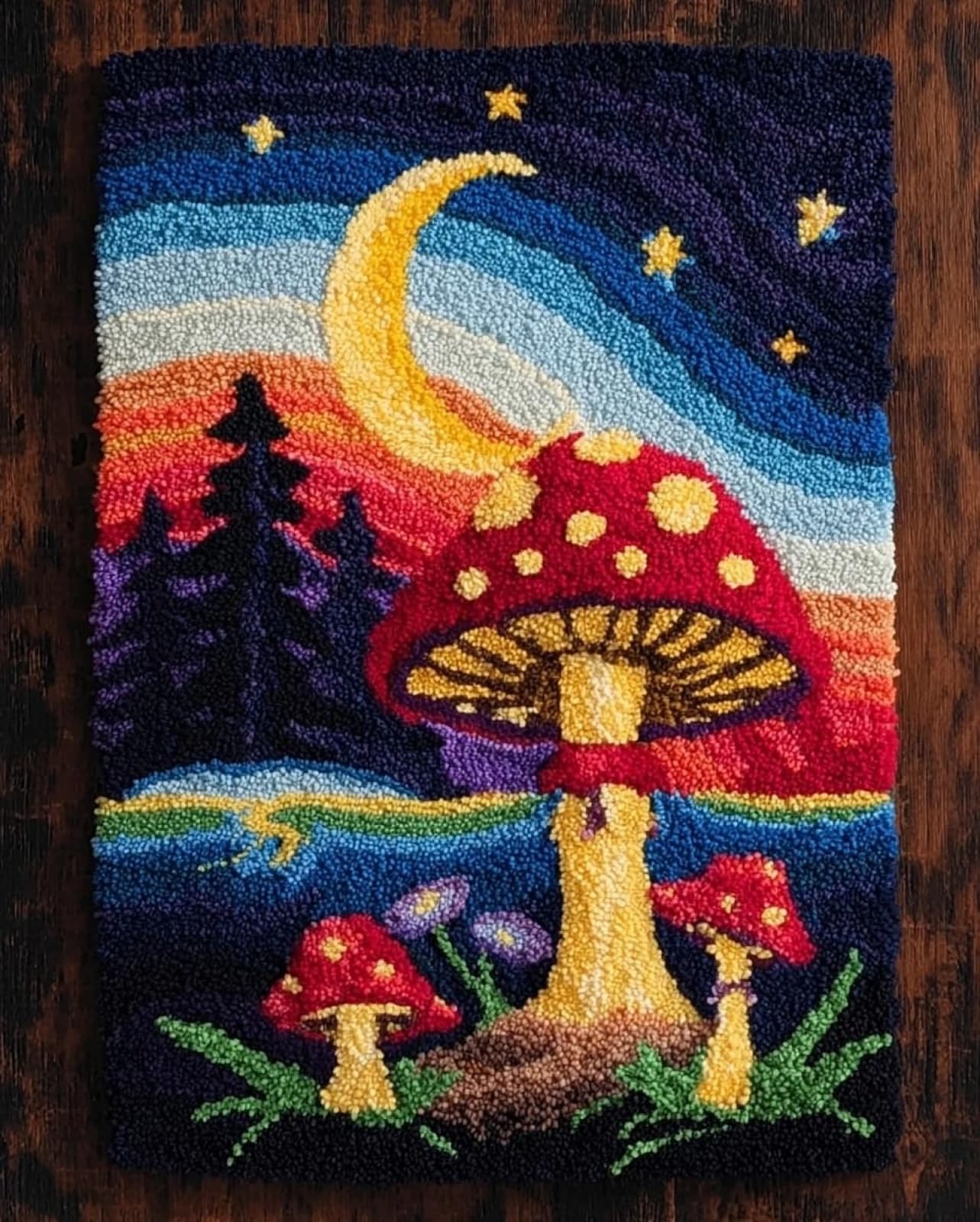 Wallphantom Latch Hook Rug Kit for Adults,Starry Mushroom