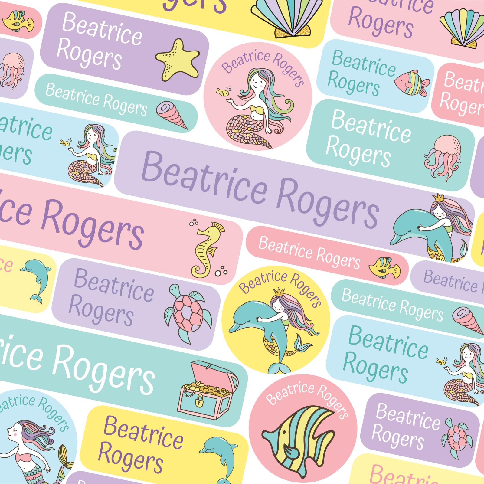 123 Name Labels for Kids No Iron Name Tags for Clothes Name Stickers for Water Bottles, School Uniform, School, Nursery, Care Homes, Washable and Dishwasher Safe for Children (Mermaids)