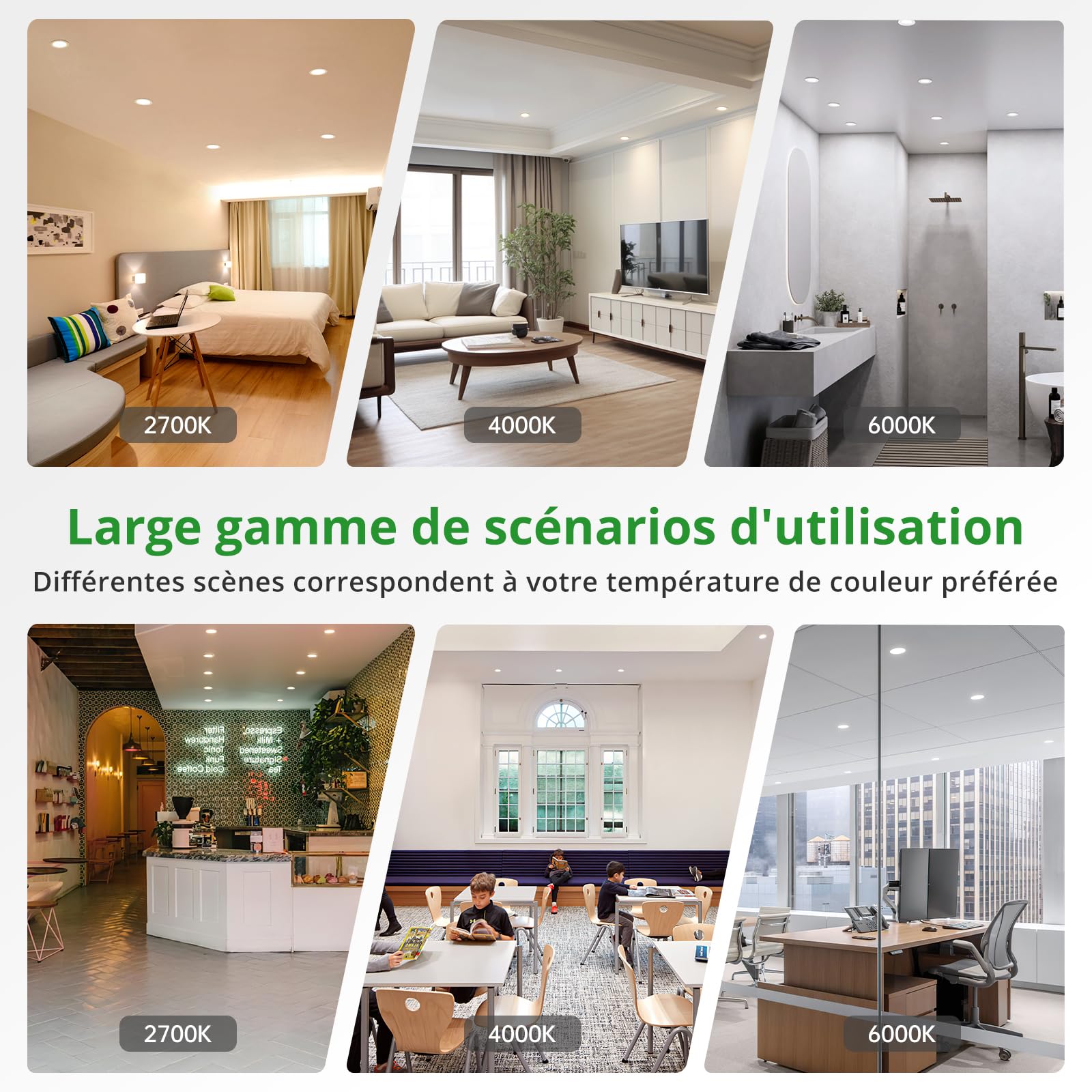 HOMEOW Lot de 20 Spots LED Encastrable 7W 220V IP44 Reglable Blanc Chaud 2700K Blanc Neutre 4000K Blanc Froid 6000K Trou Φ 75-90mm