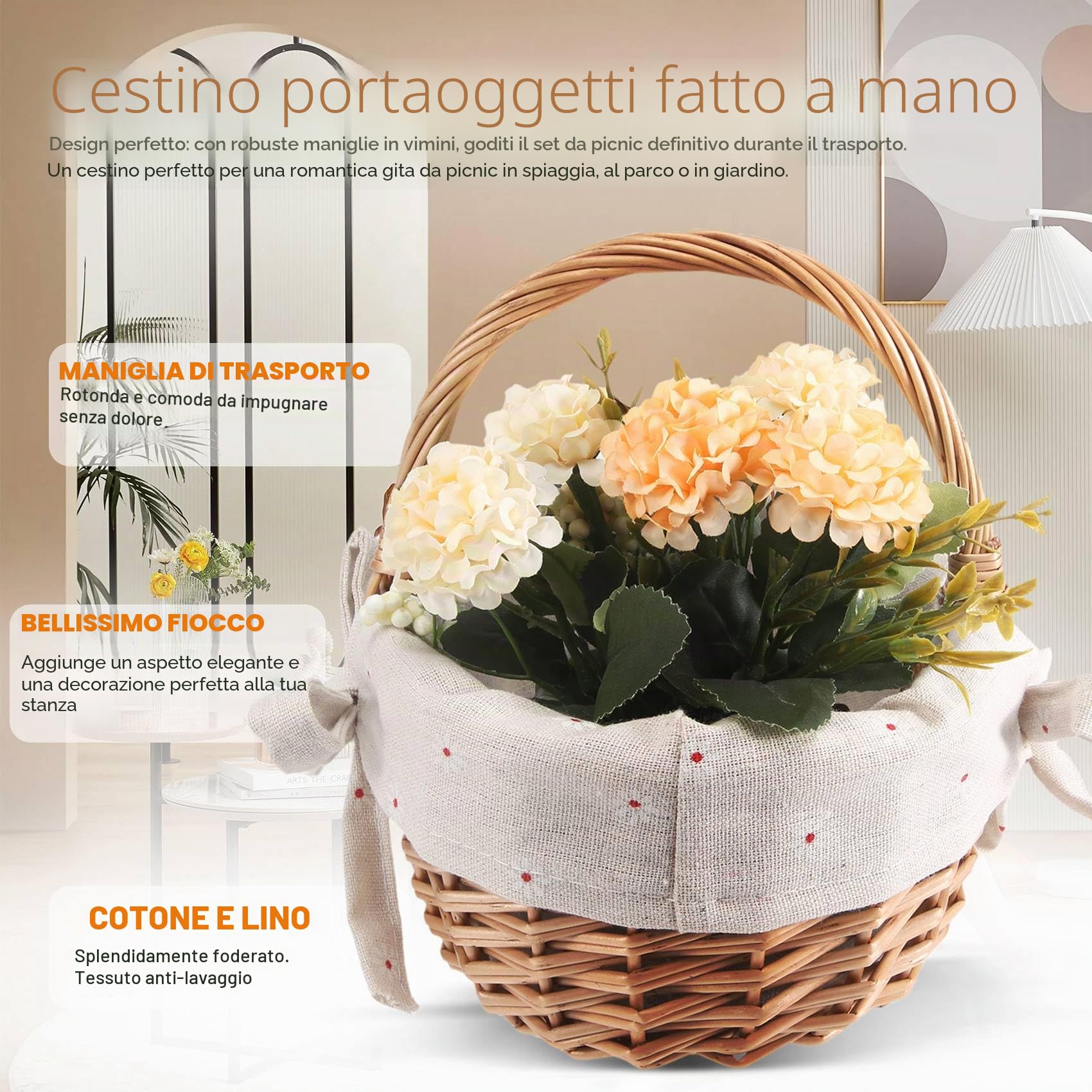 Cesto di Vimini Intrecciato a Mano Simulazione Fiori Cesto Vimini Piccolo Cesto di Fiori con Cesto Regalo a Mano