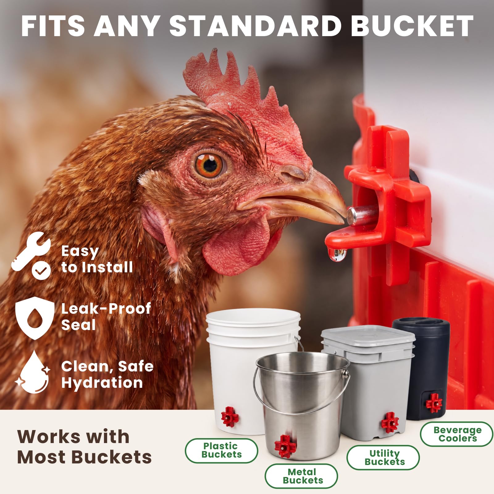 HIRALIY Bebedero automático de pollo de 2.6 galones, bebedor de pezón de recarga automática, sistema de riego de aves de corral que se mantiene limpio para pollos, patos y bandadas de patio trasero