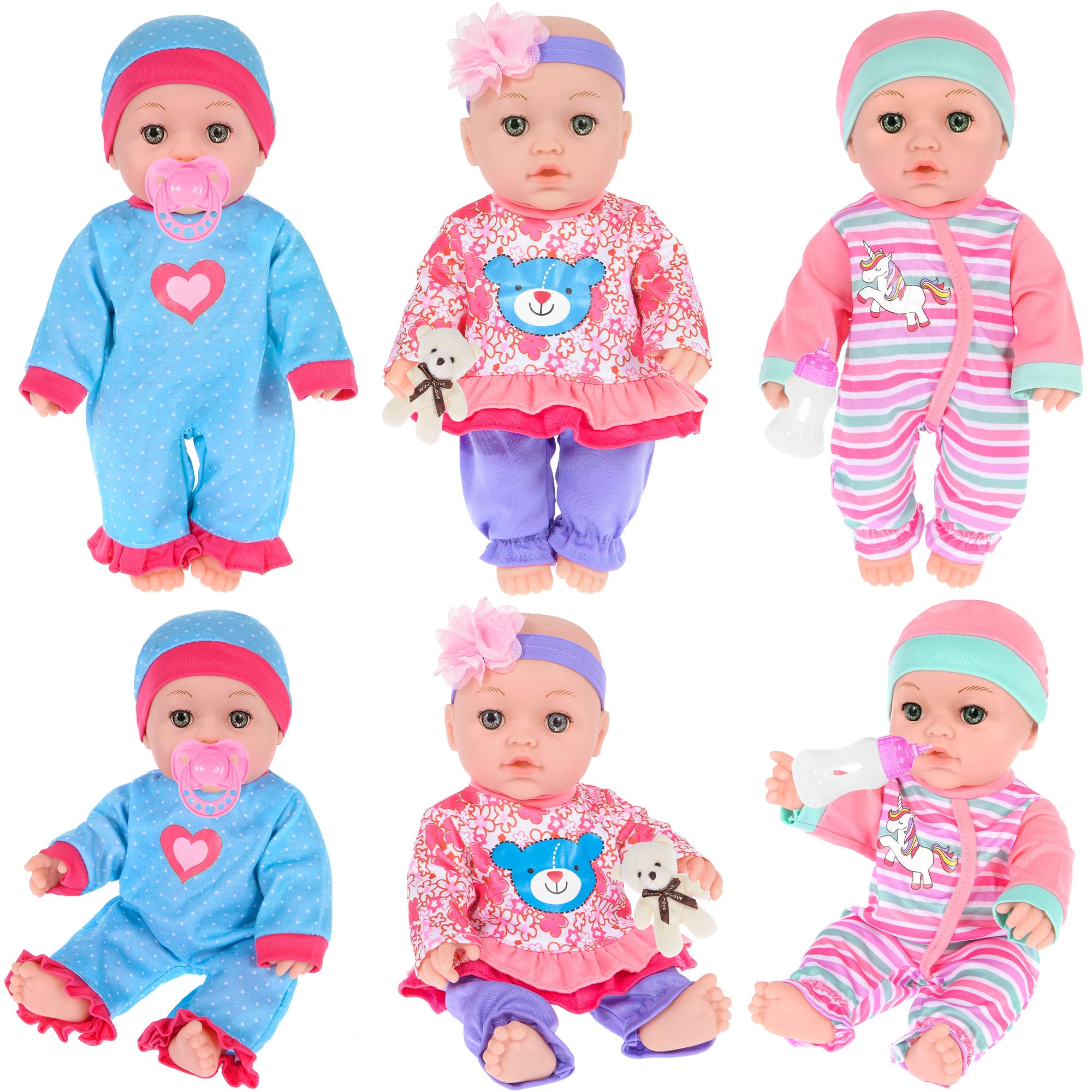 Muñeca de bebé de 12 pulgadas y accesorios, muñecas de bebé Reborn de la vida real con 3 juegos de ropa, mochila, chupete, botella 4