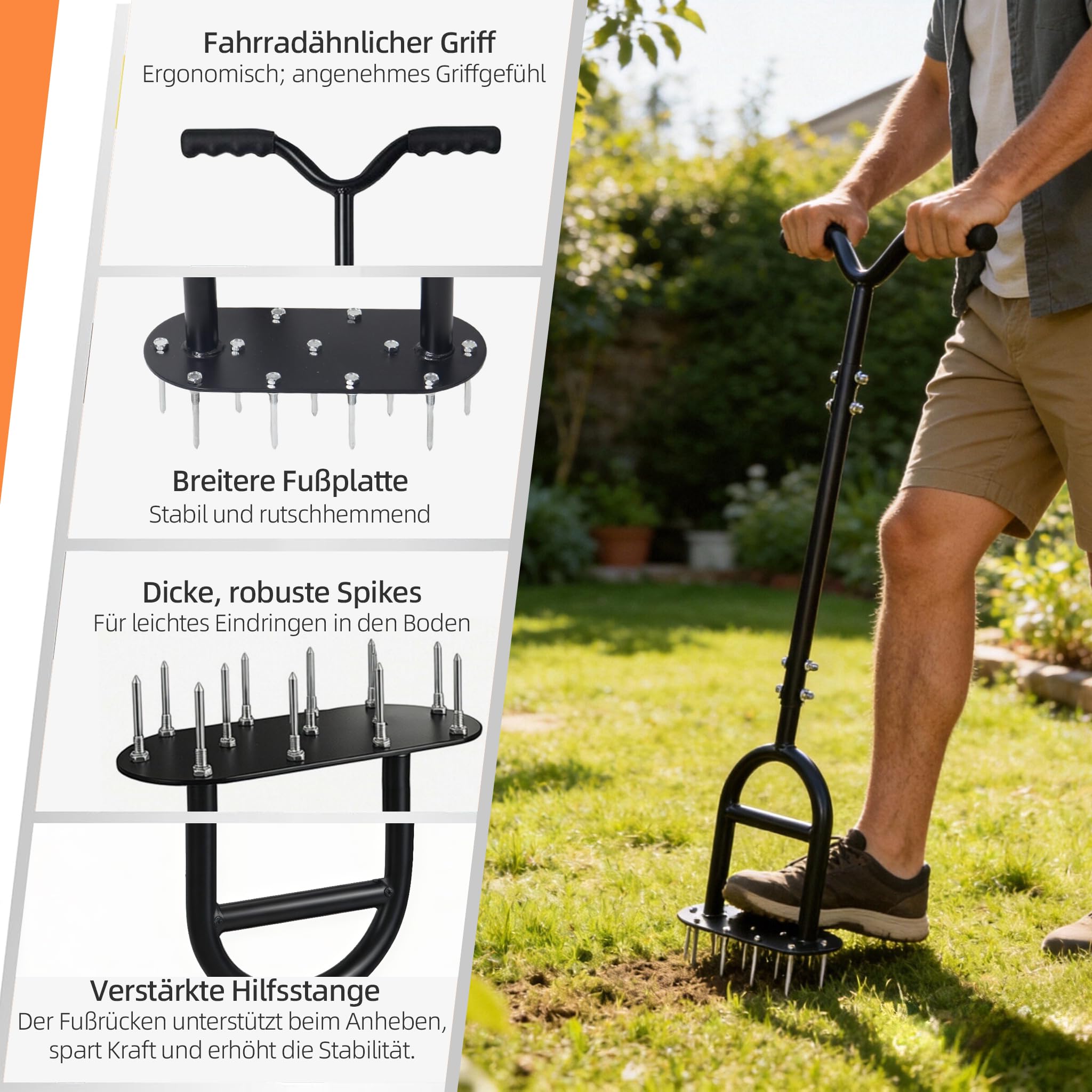 GREELUE Rasenlüfter Vertikutierer, Manueller Rasenbelüfter mit Stahlspikes | Aerifizierer für Rasen, Manueller Rasenspecht, Heavy Duty Rasenbelüftungswerkzeug für verdichtete Böden & Rasenflächen