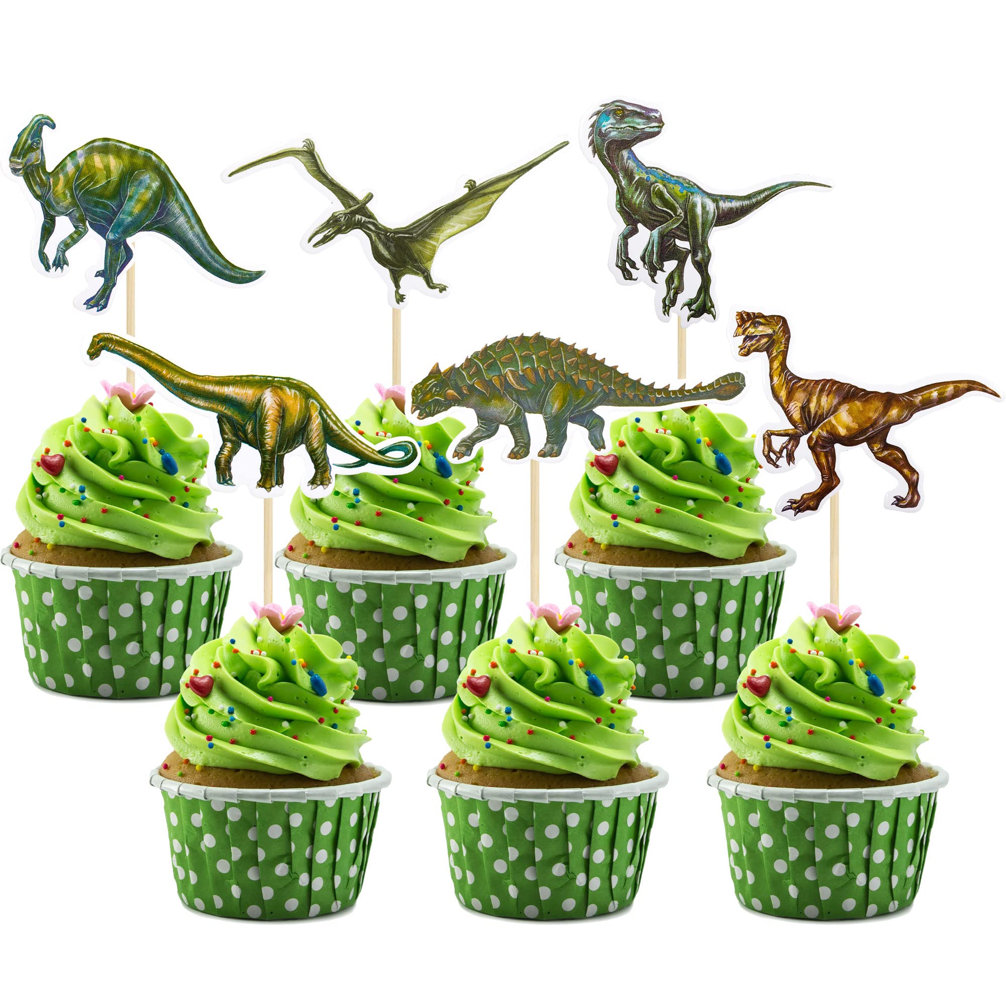 Gyufise 36Pcs Dinosaur Cupcake Toppers Roar Dinosaur Cupcake Picks Decorations for Dino Theme Baby Shower Kids Birthday Party Cake Decorations