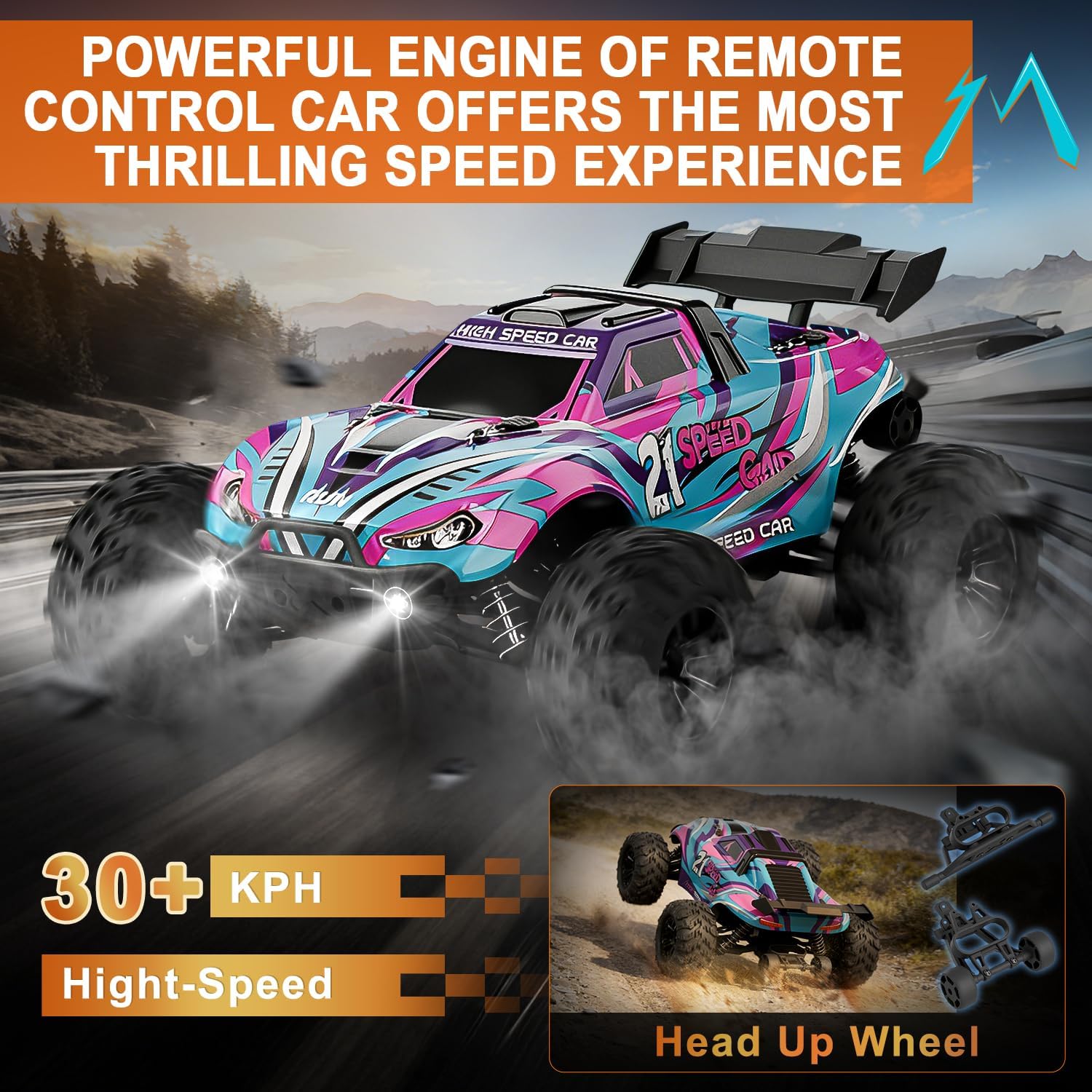 Fast Remote Control Car,Movglow RC Truck 1:16 4WD Carbon Brush for Adult Two Batteries Max30+KPH 2.4GHz Remote Control with No Delay High Speed Off-Road All Terrains RC Car for Professional Enthusiast