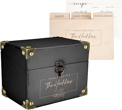 Personalized Recipe Box with Cards & Dividers - Custom Recipe Organizer with Tabs - Rustic Wooden Recipe Holder - Birthday, Christmas, Bridak Shower Gift for Daughter from Mom, Grandma
