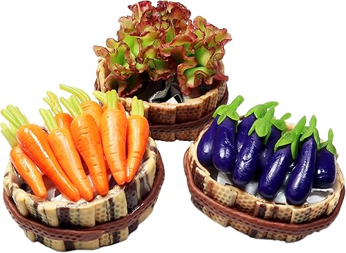 Miniatura 2 de Figura realista de lechuga de roble rojo, zanahorias y berenjenas, figura de cesta de frutas y verduras en miniatura, accesorio para casa de muñecas