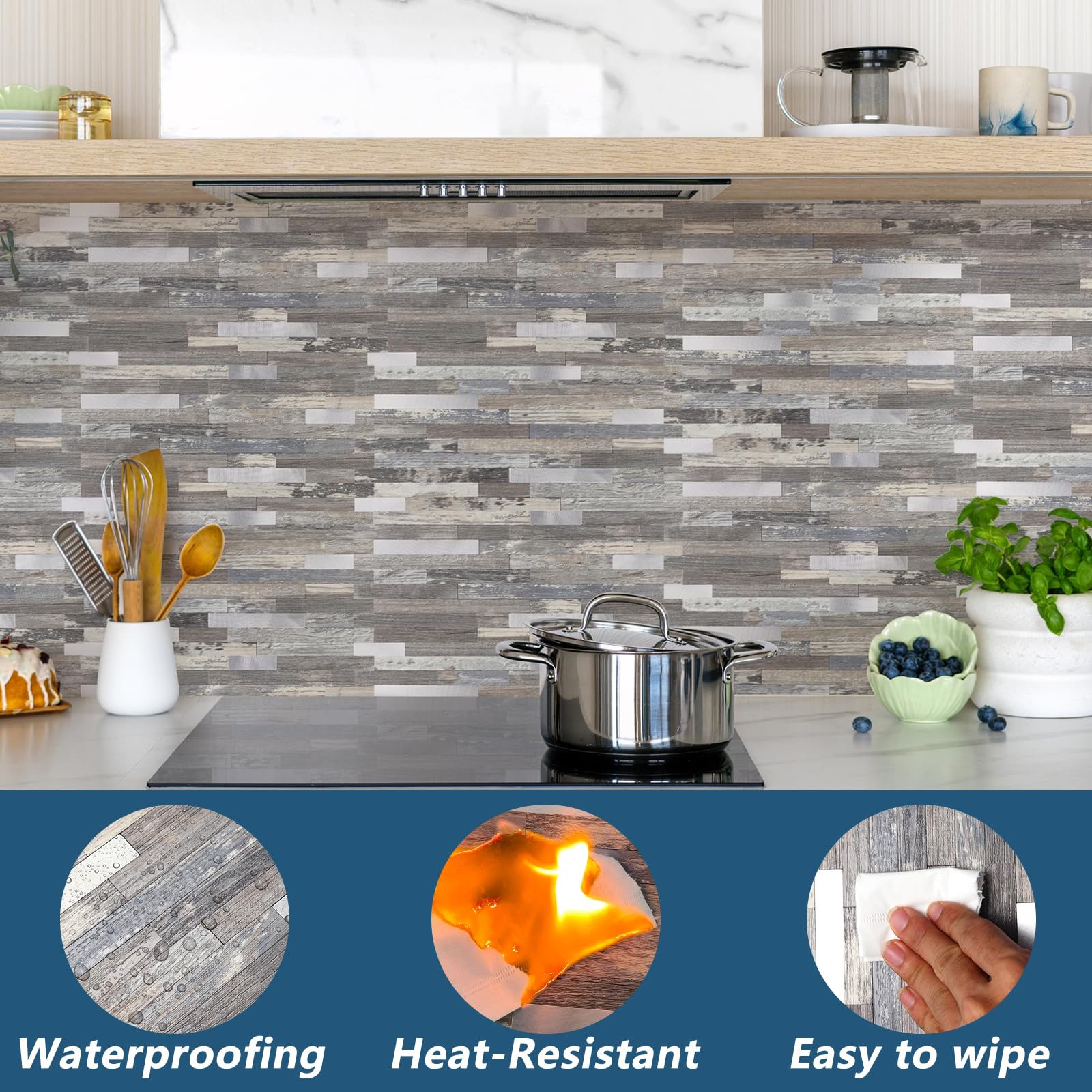 Kitchen Backsplash Yipscazo 2 Sheets Peel And Stick Stone Metal Backsplash Tiles