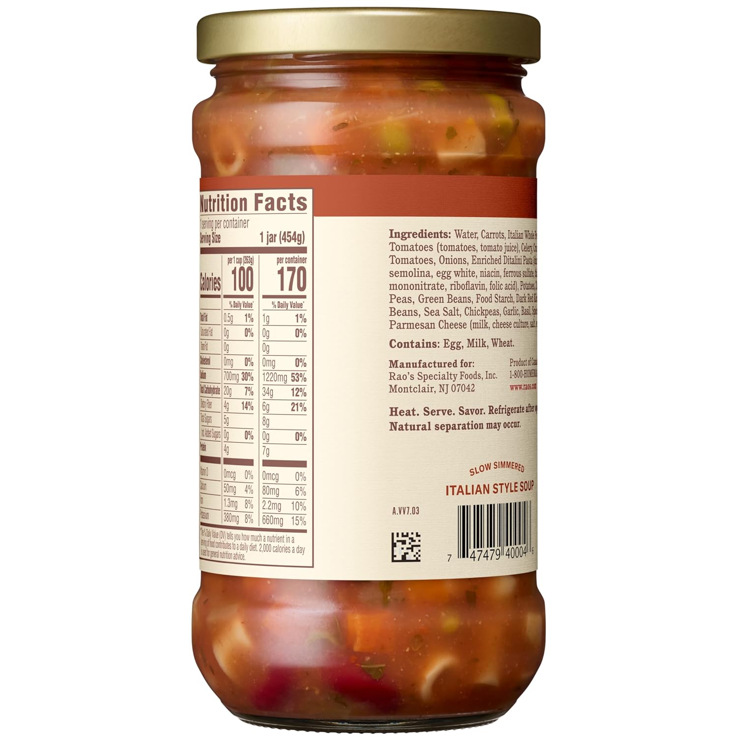 Rao's Homemade Vegetable Minestrone Soup, 16oz, Real Vegetables, Traditional Italian Heat and Serve Soup (Pack of 4) image 4