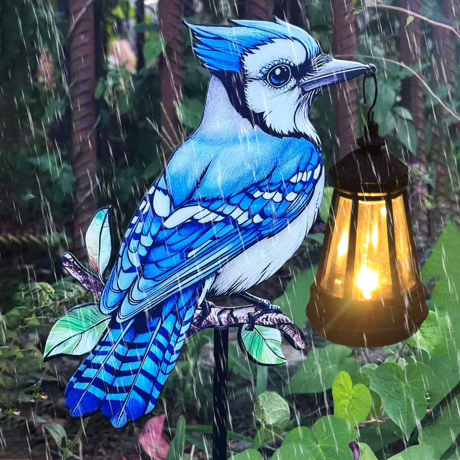 2 Pack Solar Lanterns Outdoor Decor Solar Bule Jay Lanterns Solar Cardinal Redbird Lights Metal Stake Yard Garden Decor Art Figurine Waterproof LED Lights Gifts for Mom Grandma Women(Blue Jay)