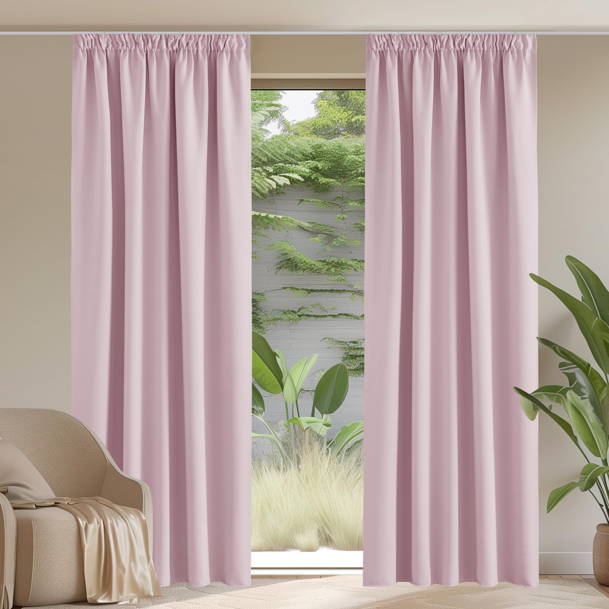 PONY DANCE Tende Oscuranti Camera da Letto per Interni Moderne Curtains Decorazioni Tenda Termica per Soggiorno con Fettuccia 2 Pannelli 140x245 CM, Rosa Chiaro