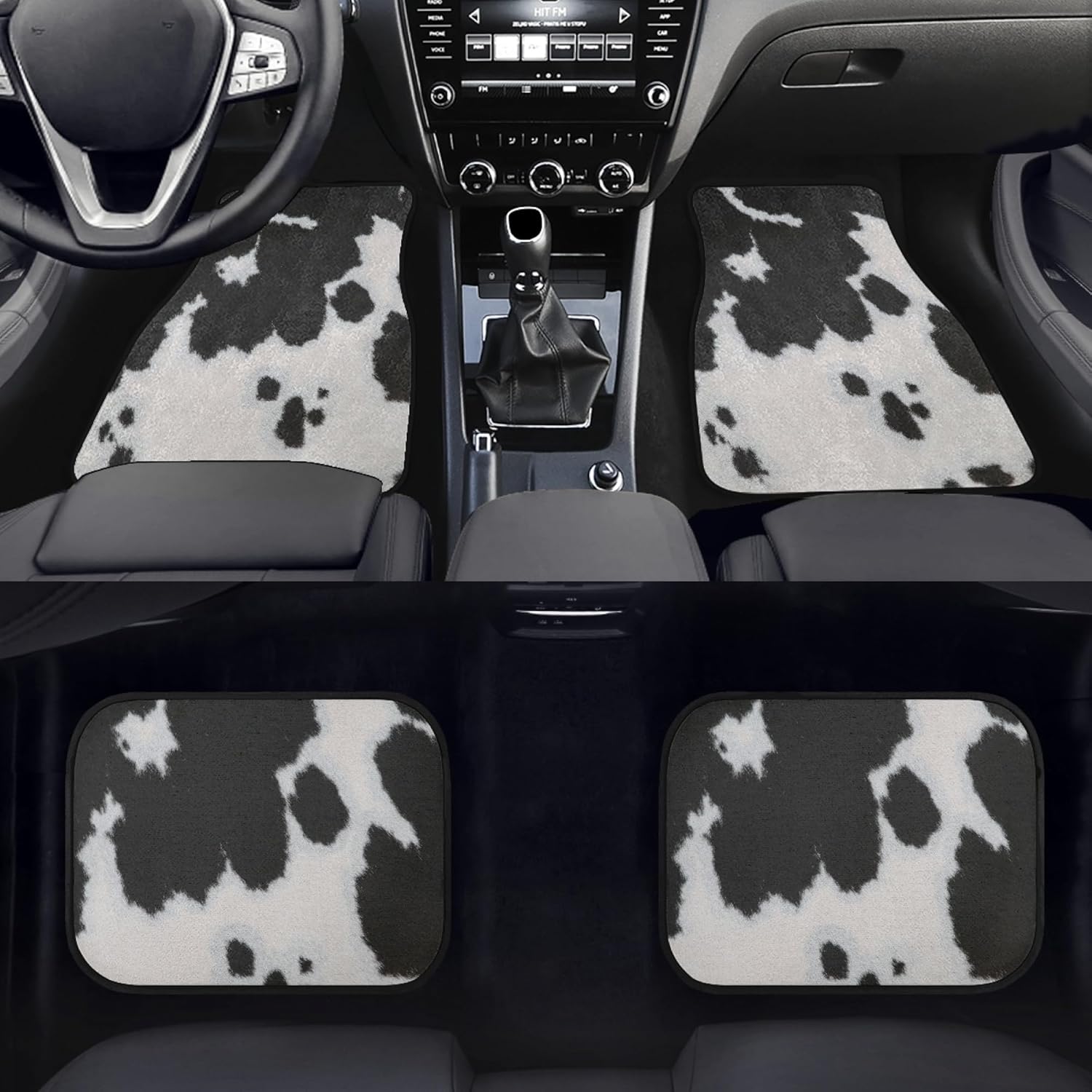 Cow Print Car Floor Mats Carpet Universal Abstract Cow Fur Black White Print Farmhouse Animal Skin Texture Floor Mats for Cars Vehicle Front Rear Foot Rugs Cute Car Accessories for Trucks - Image 2