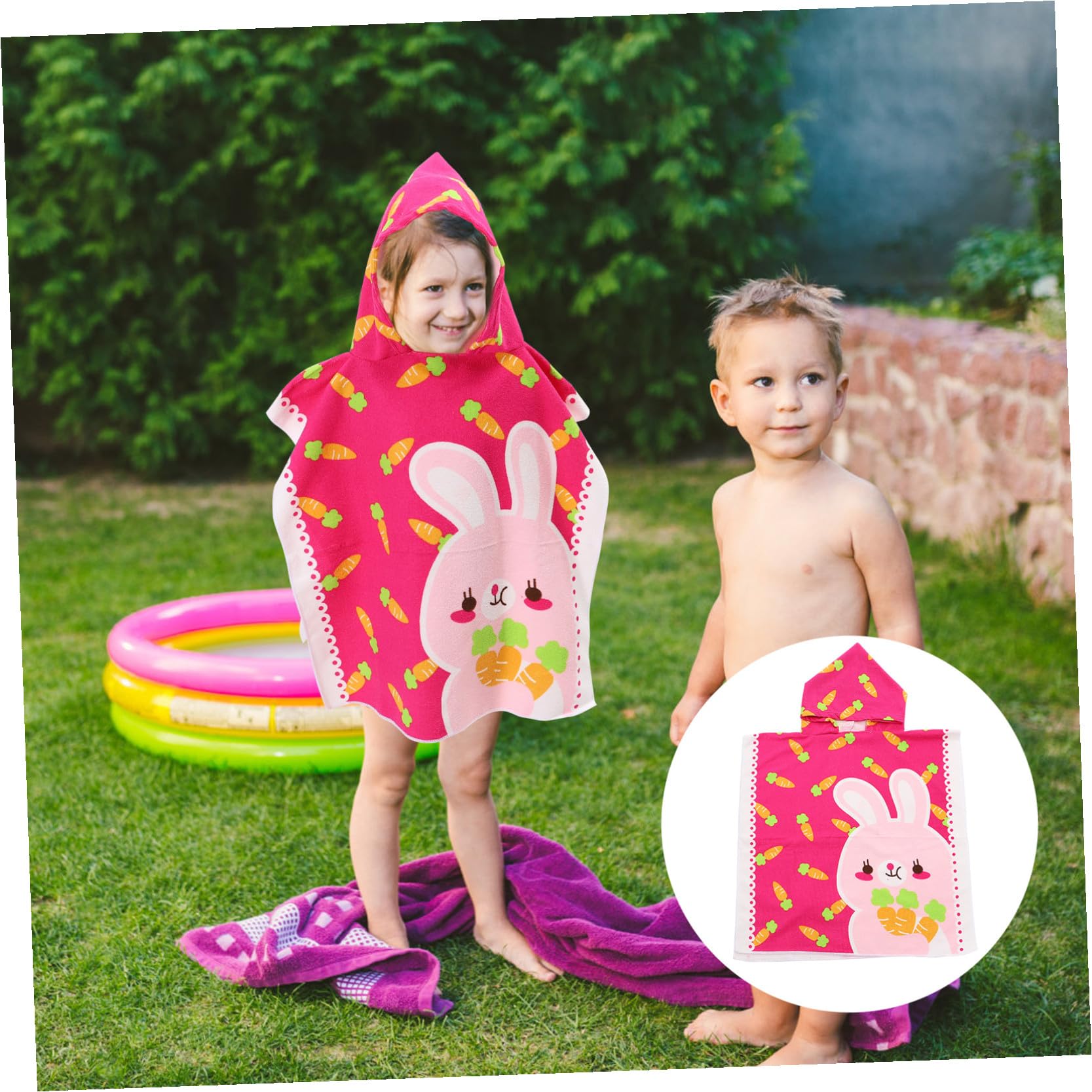 Cabilock 4-teiliges Luxuriöses Kinder-Strandtuch Mit Kapuze Karotte Super Saugfähig Badematte Umhang Für Jungen Und Mädchen