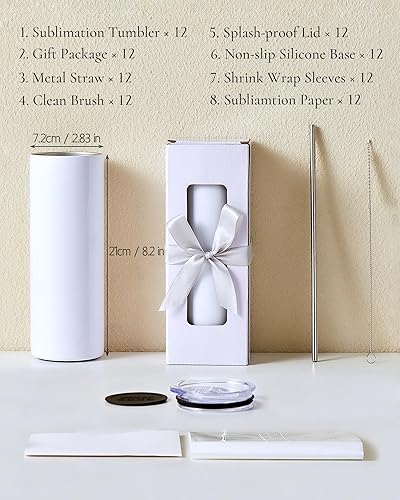 Miniatura 2 de Paquete de 12 vasos de sublimación de 20 onzas a granel, de acero inoxidable de doble pared, aislado, vaso de sublimación en blanco para