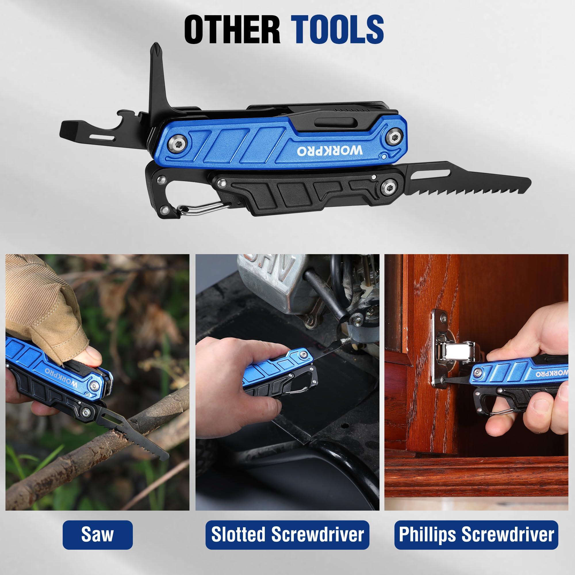 WORKPRO Pinza Multiuso 11 in 1 Acciaio Inossidabile Tascabile Multifunzione con Coltello e Cacciavite