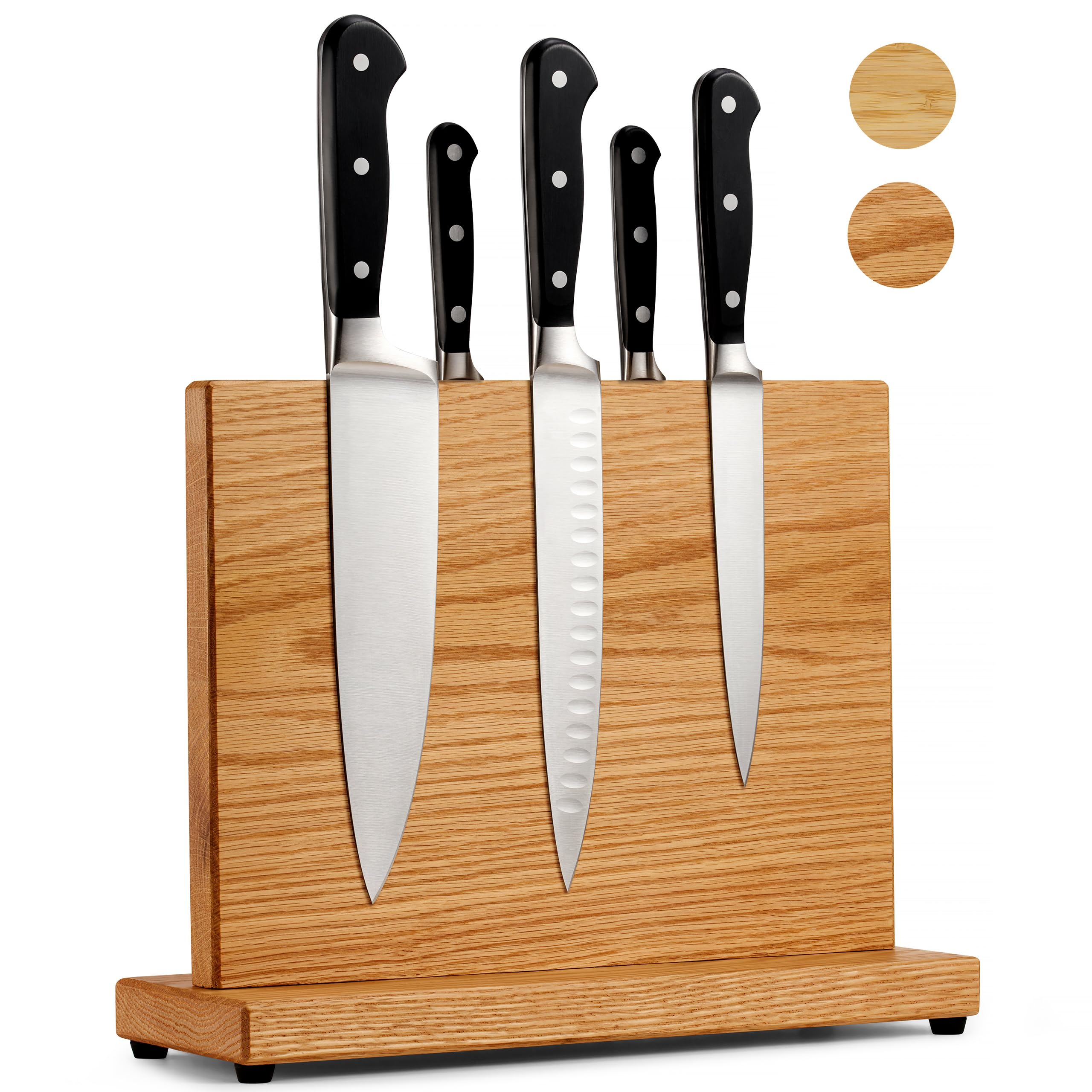 LARHN Messerblock Magnetisch Holz aus Eiche für bis zu 23 cm Messer - Extrastarker Doppelseitiger Messerhalter Magnetisch - Magnetischer Messerblock Ohne Messer