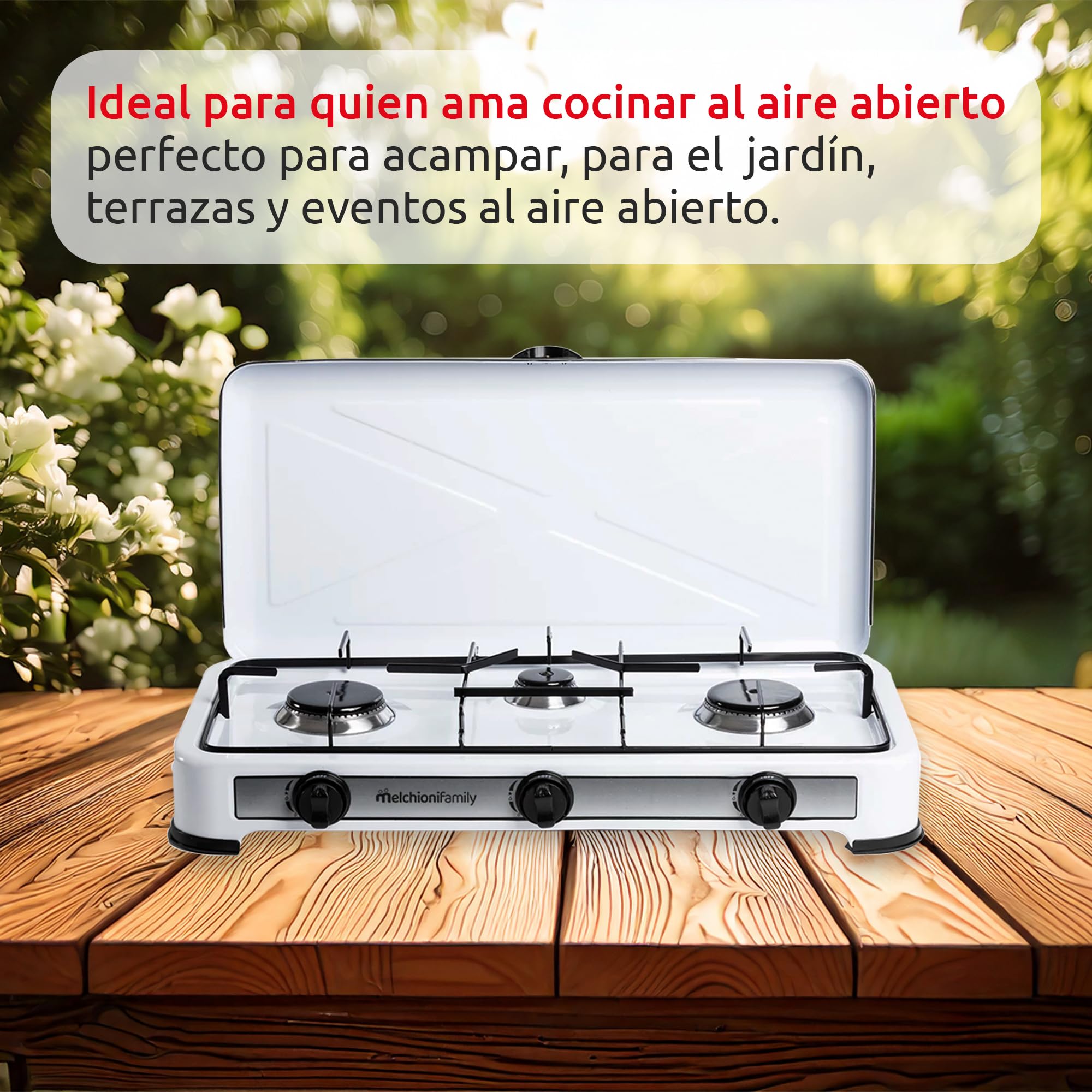 Melchioni Family Minerva 3 | Cocina de Gas 3 Fuegos – Estructura de Acero Esmaltado, Parrillas y Quemadores Extraíbles, Regulación de Llama, Potencia 2.9 kW