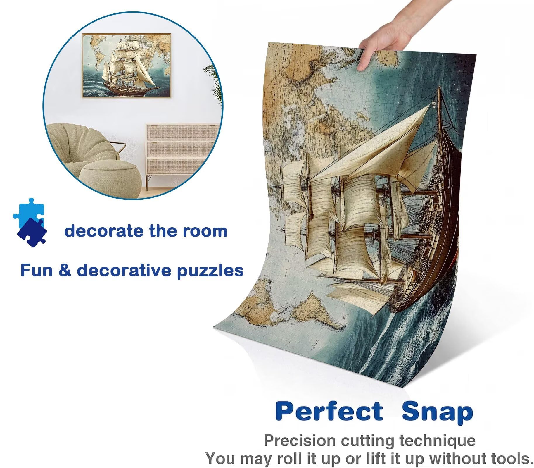 Mapa Bote Puzzle 3000 Piezas Adultos, Rompecabezas con Letras en la Parte Posterior - Piezas Que Encajan Perfectamente, Reto de Concentración, Regalo para Mujer y Decoración Hogar, 122 x 81 cm w0-127