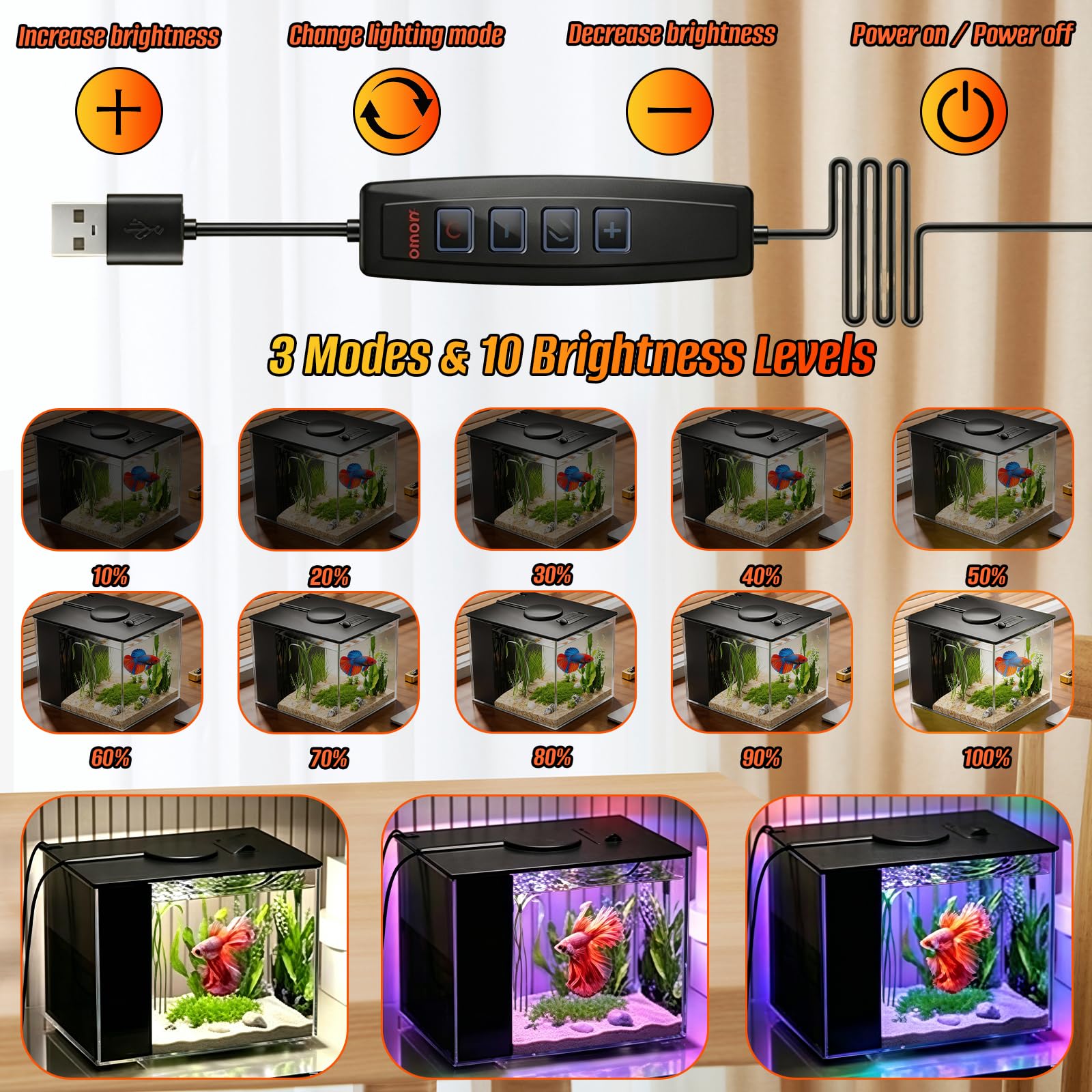 Mini acuario acrílico de 3,7 l con bomba de filtro, iluminación LED, pequeño acuario Betta, juego completo para peces pequeños, gambas y plantas (negro)