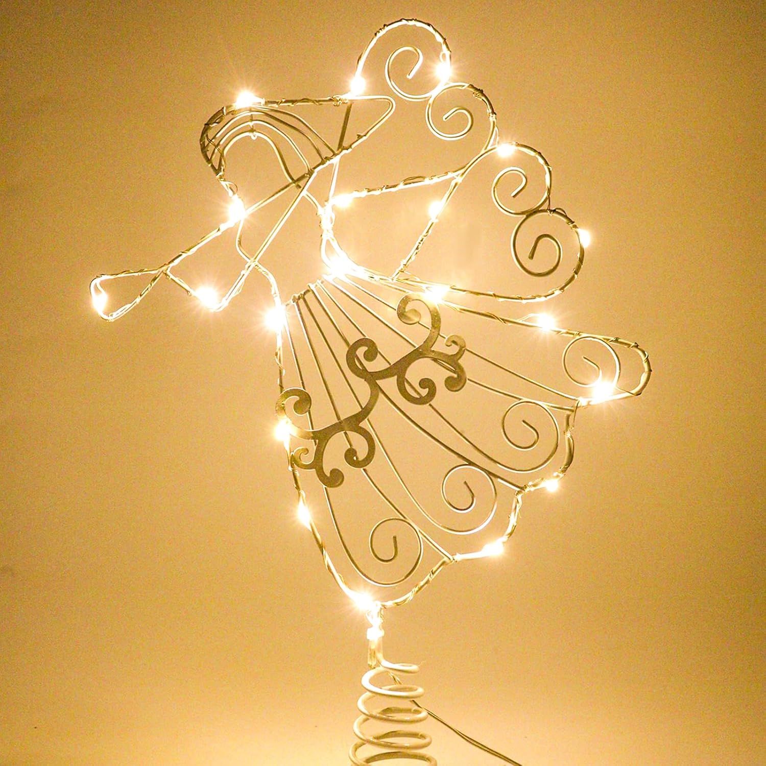 Lotus Hills Rustic Angel Tree Topper Lighted, 8.7" Angel