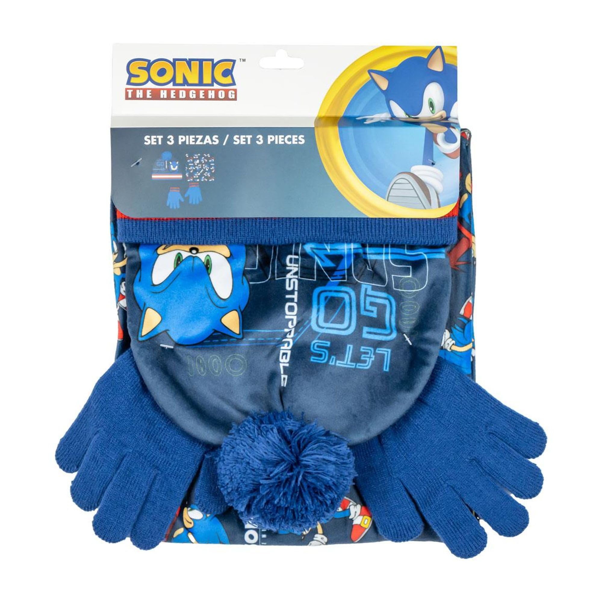 CERDÁ Life'S Little Moments | Conjunto Gorro, Guntes y Braga Sonic Cómodo y Práctico Ideal para el día a día - Gorro Guantes y Braga Pack Completo Sonic