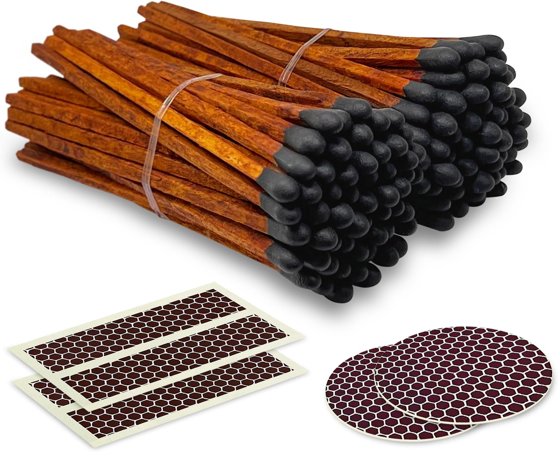 4" Brown Stick Black Tip Espresso Matches (100 Count, + Striking Stickers) | Decorative Unique & Fun for Your Home, Gifts, Accessories & Events | Premium Long Wood Safety Matches by Thankful Greetings