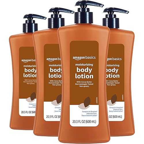 Amazon Basics Cocoa Butter Body Lotion, Lightly Scented, 20.3 Fl Oz, Pack of 4