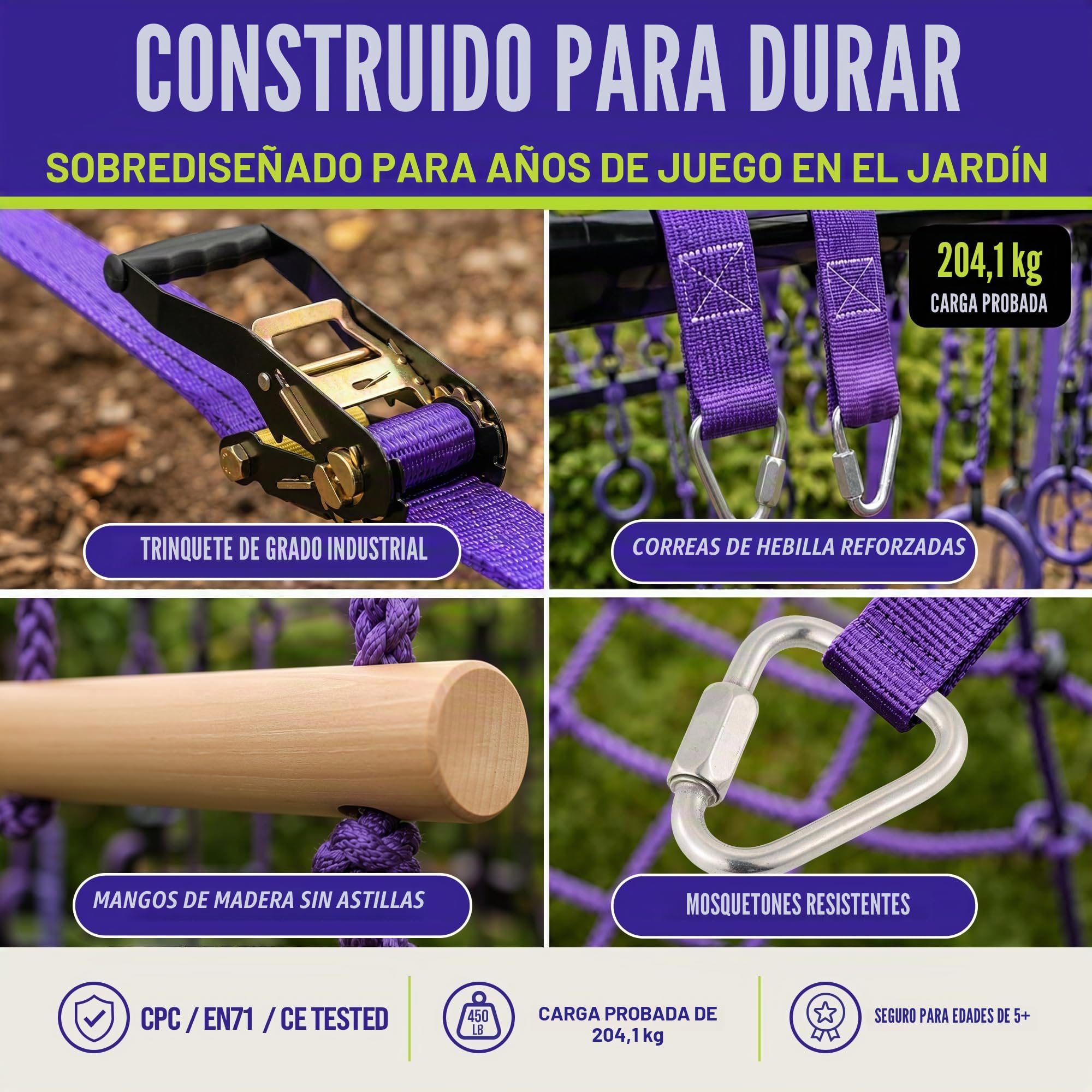 Trailblaze Slackline Ninja Warrior Obstacle Course para niños, 15 m Ninja Slack Line Anillos de gimnasio, barras de mono, protectores de árboles, diversión perfecta al aire libre para niños