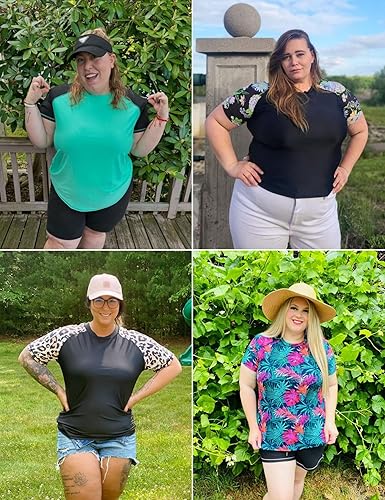 Vista 5 de COOTRY Camiseta de natación de manga corta para mujer, talla grande, protección solar UPF 50+, camiseta de traje de baño