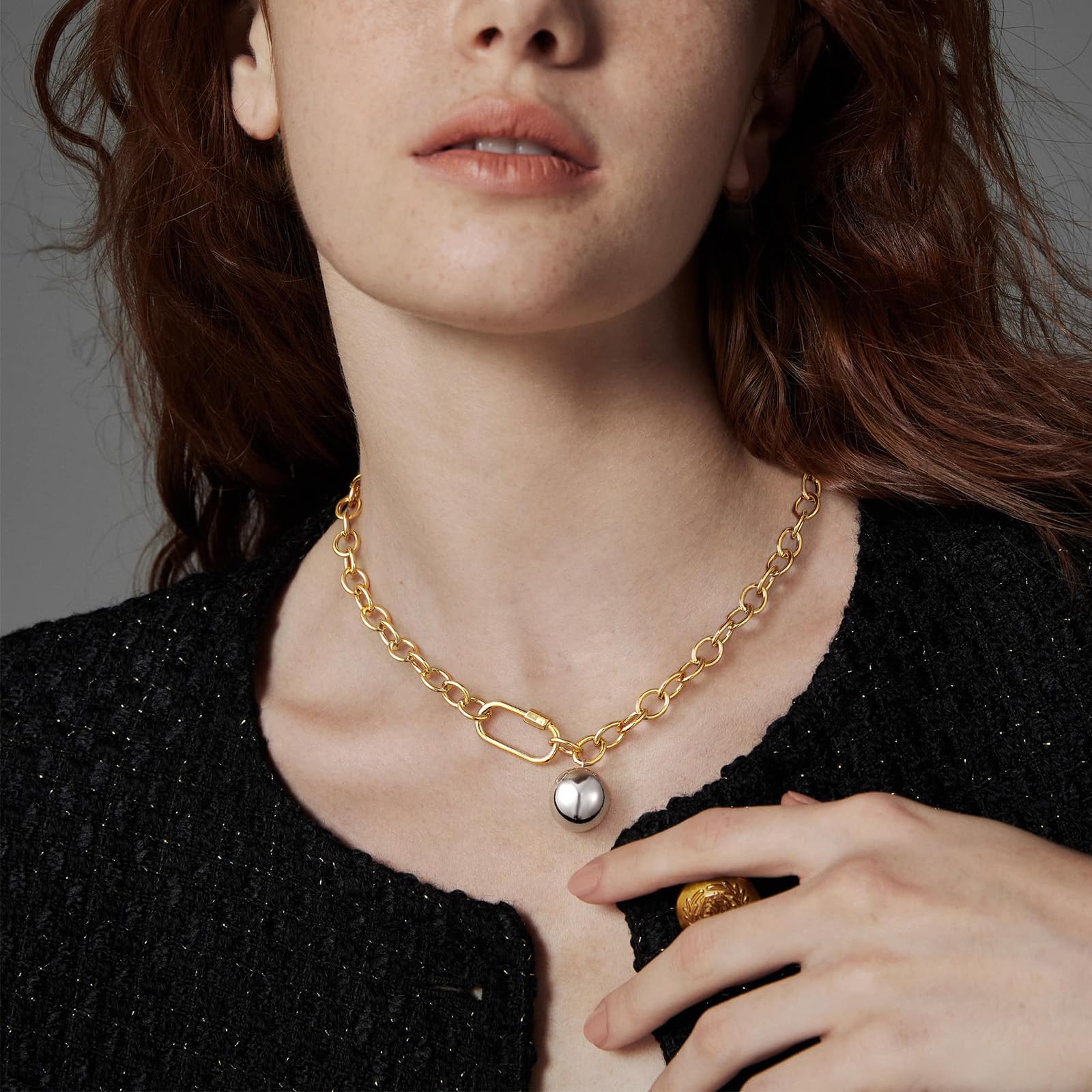 KissYan Gold Layered Initial Necklace – A-Z Letter Pendant With Paperclip, Snake & Figaro Chains, 14K Gold Plated - View #9