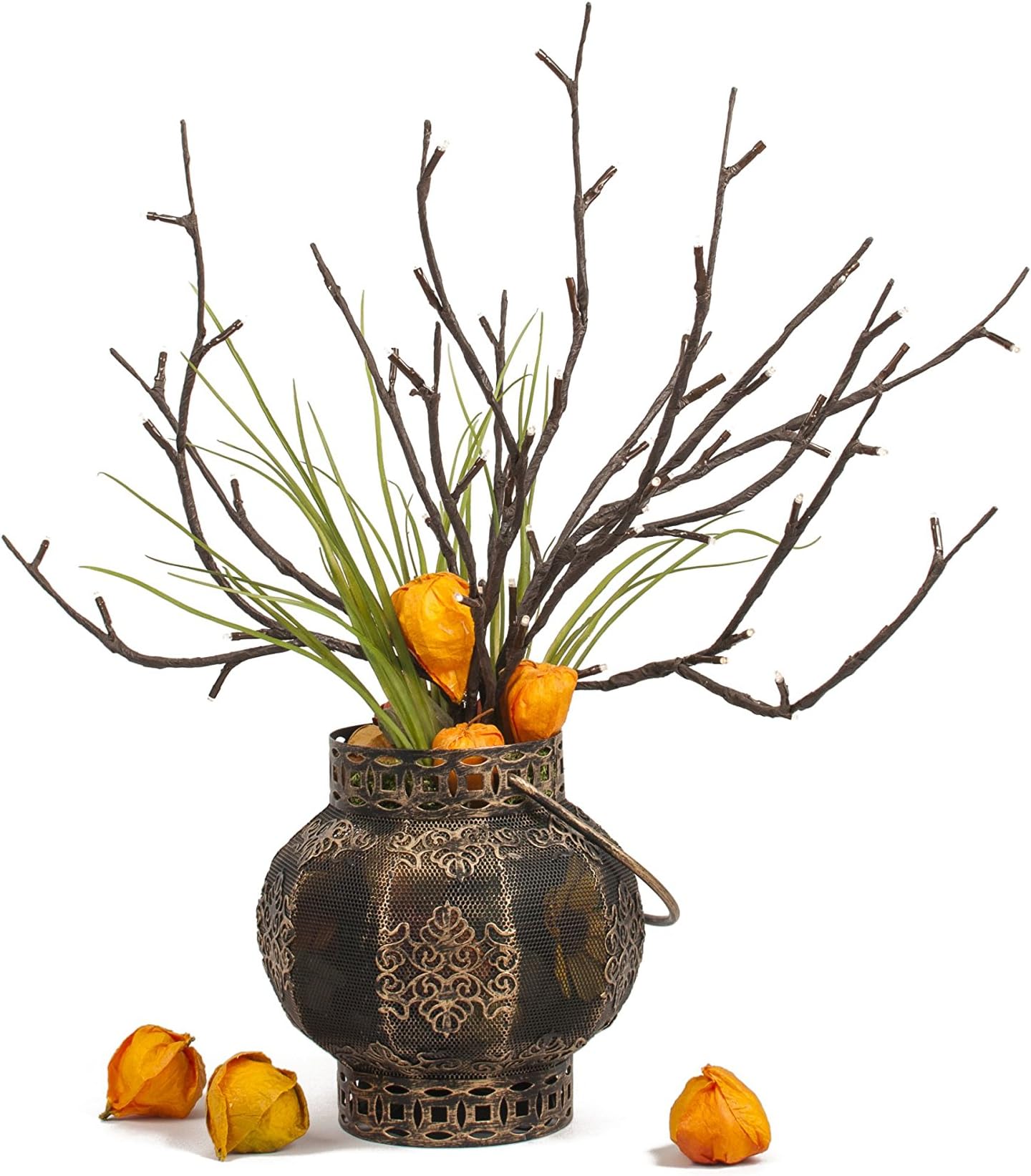 20 inch Battery Operated Rustic Metal Lantern with Branch Lights with Electrical Adaptor - China Doll