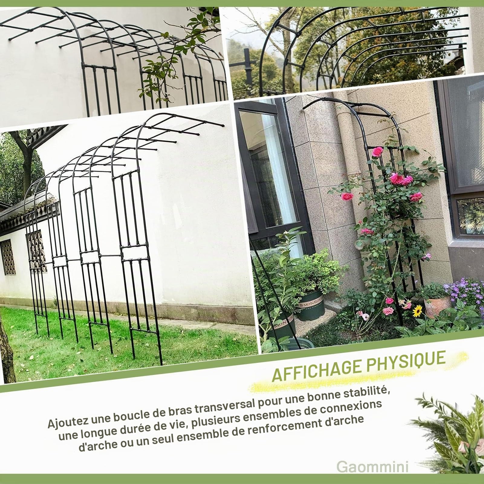 Arche de jardin murale en métal, demi-arches de jardin en acier pour vignes florales, arche de mariage en plein air, pergola robuste en treillis, supports de fleurs, support de plantes grimpantes(180x