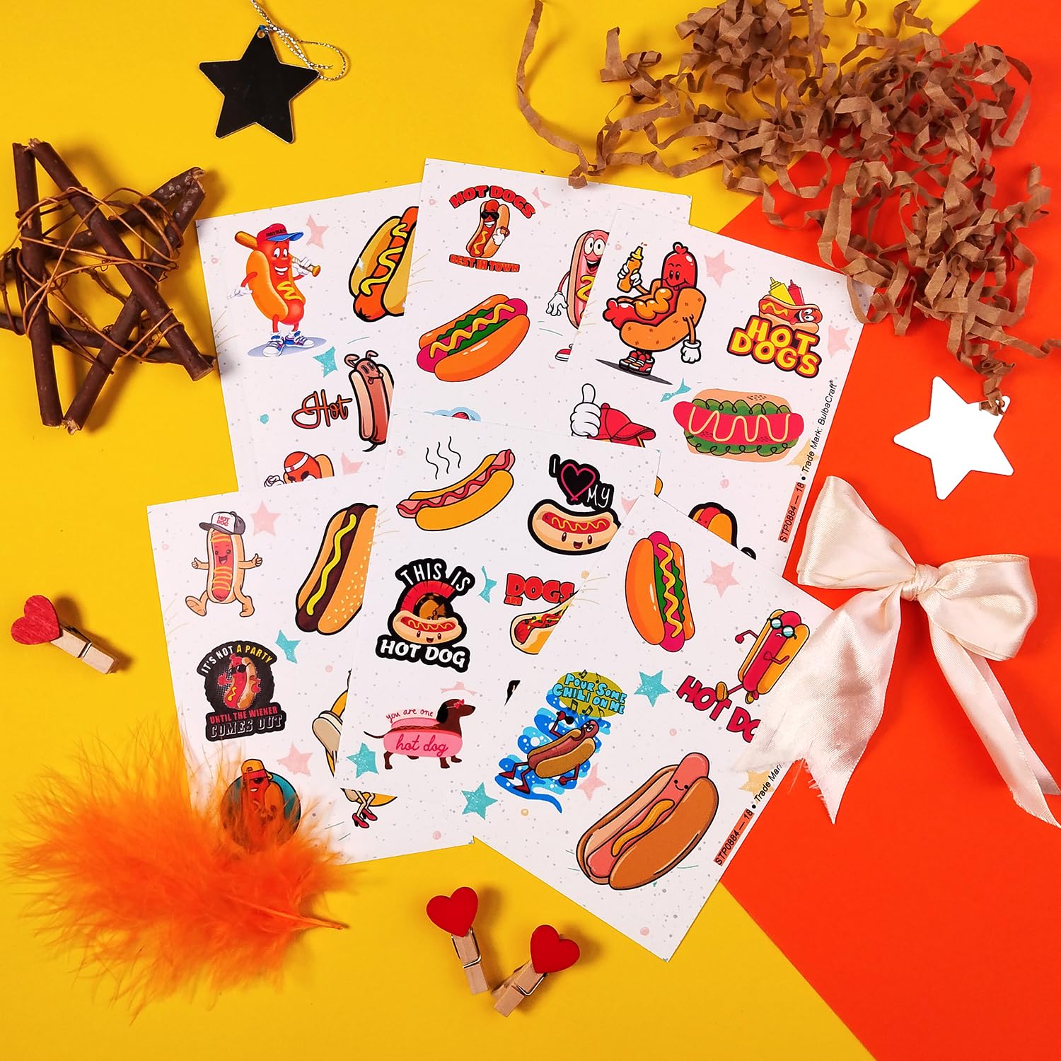 BulbaCraft 100Pcs Hot Dog Stickers for Laptop - Hot Dog Party Decorations, Gifts for Women & Men