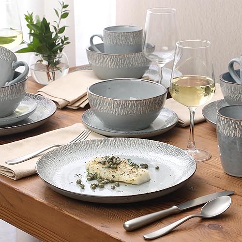 Miniatura 2 de Gibson Elite Jasper Juego de vajilla de 16 piezas de platos y tazones, cerámica de esmalte reactivo, cerámica de piedra, juego de vajilla para 4