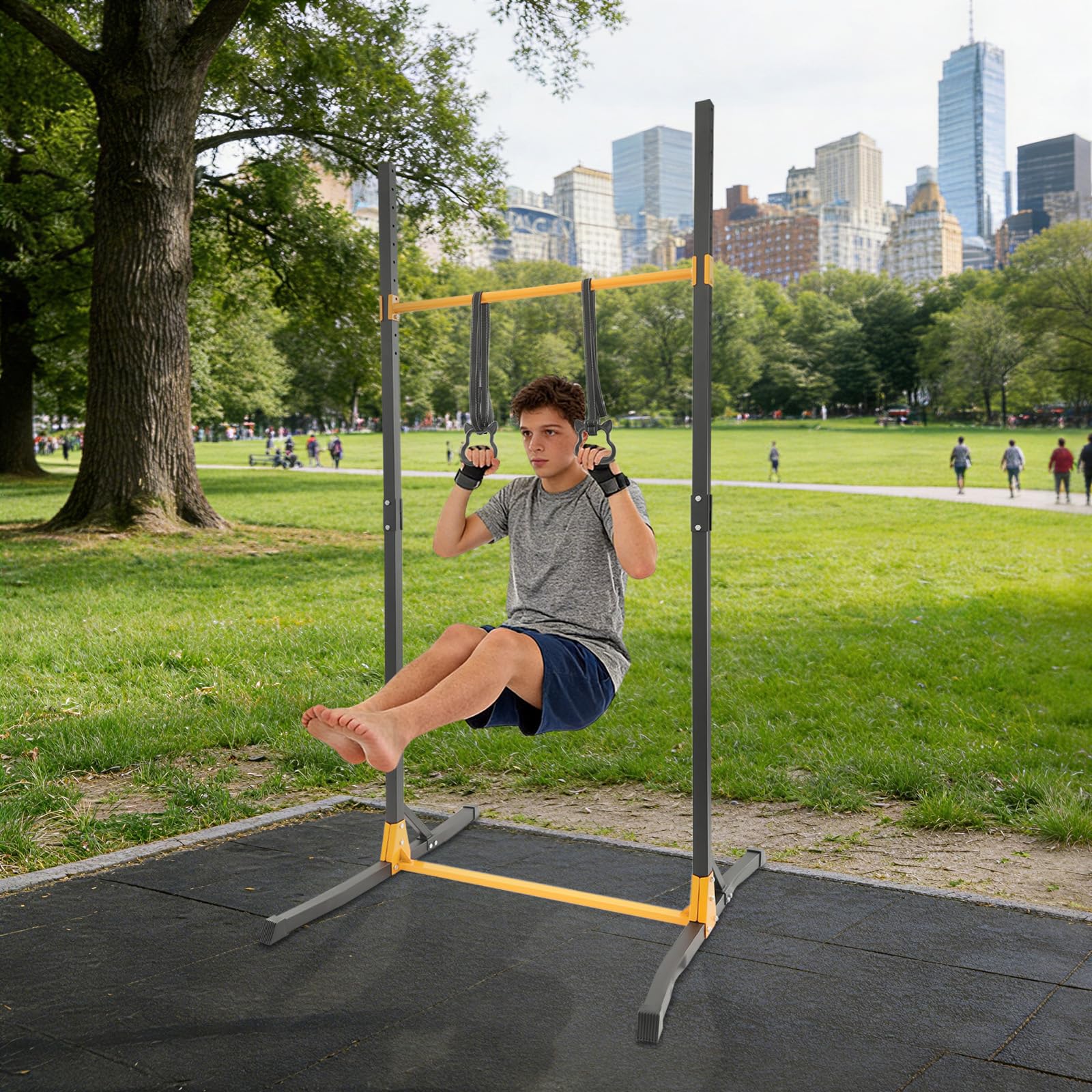 Klimmzugstange Power Tower Freistehend Höhenverstellbar 11 Stufen | Mit zwei Aufhängeringen und widerstandsfähiger Stahlstruktur ideal für individuelles Training zu Hause und im Fitnessraum